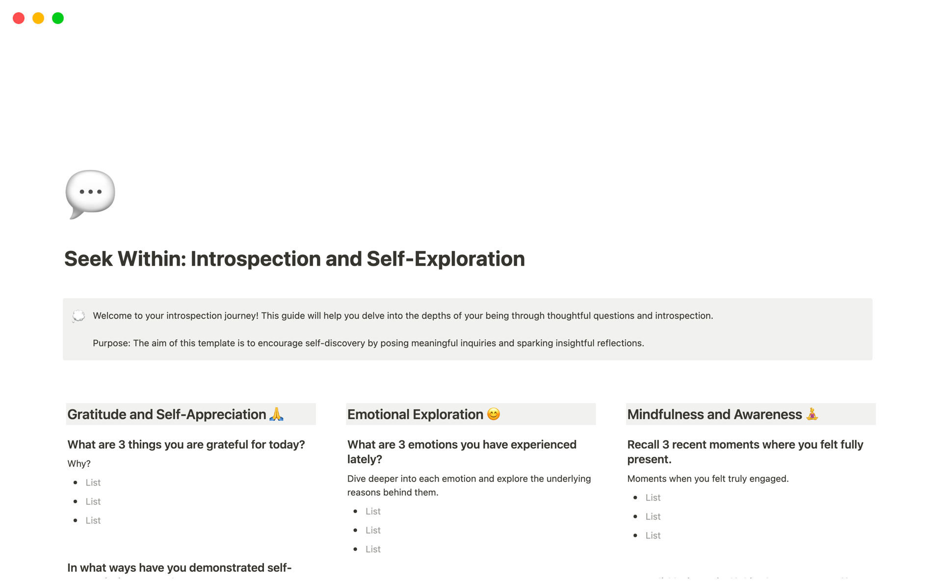 En förhandsgranskning av mallen för Seek Within: Introspection and Self-Exploration