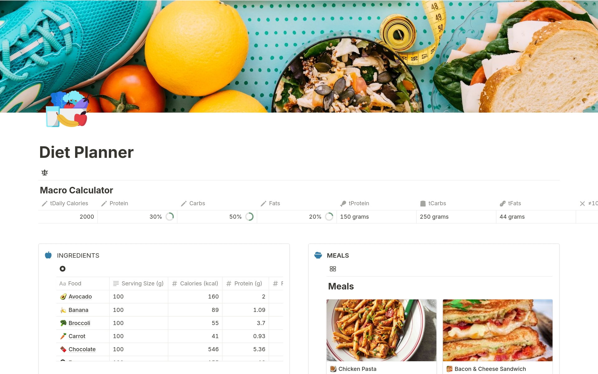 Eine Vorlagenvorschau für Diet & Meal Planner | Macro Tracker