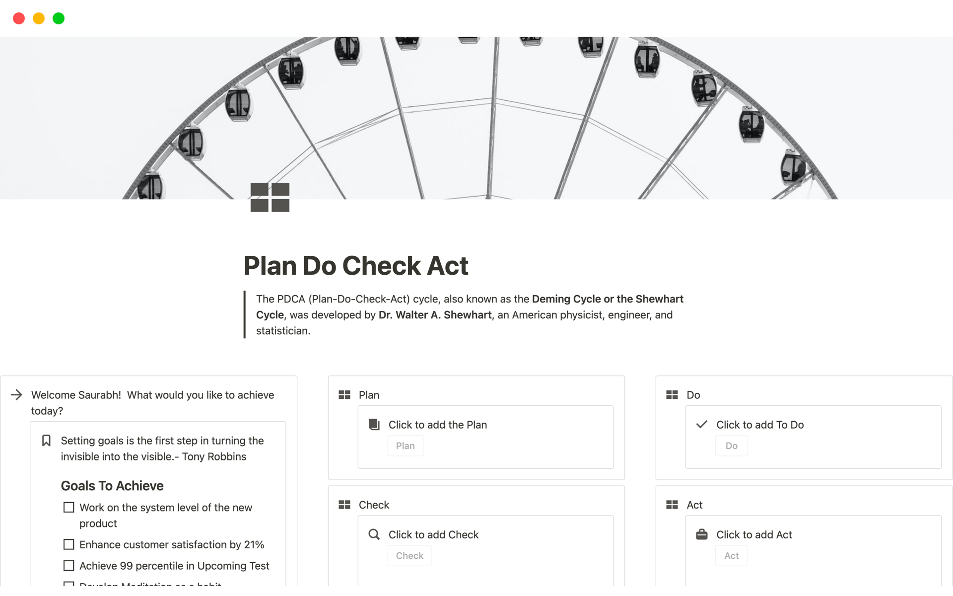 A template preview for Plan Do Check Act 