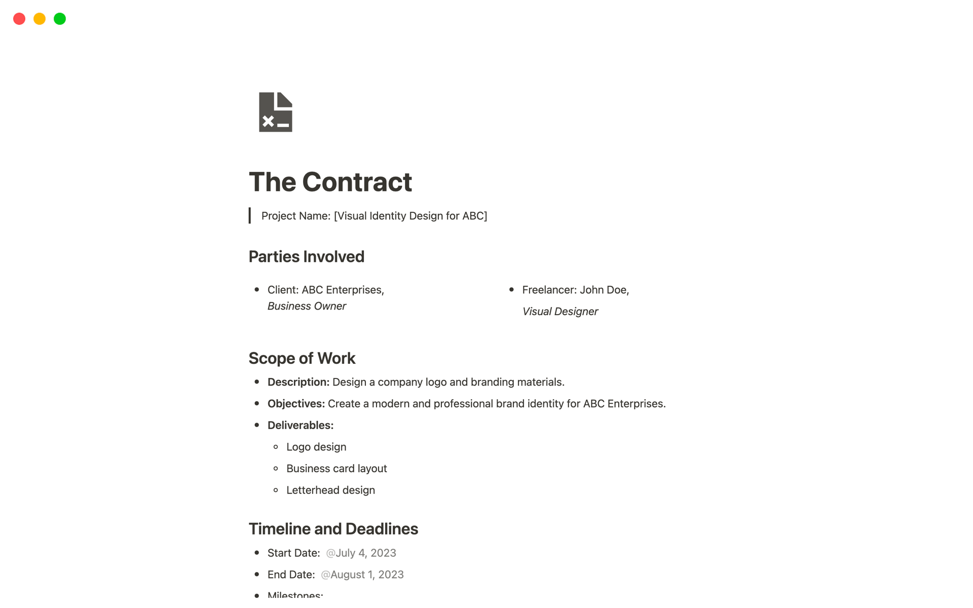 The Contract for Freelancersのテンプレートのプレビュー