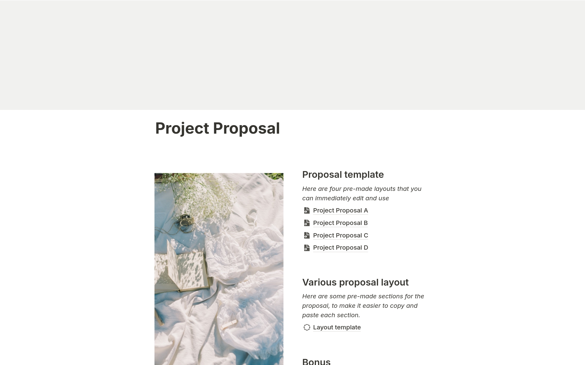 En förhandsgranskning av mallen för Project Proposal for Client