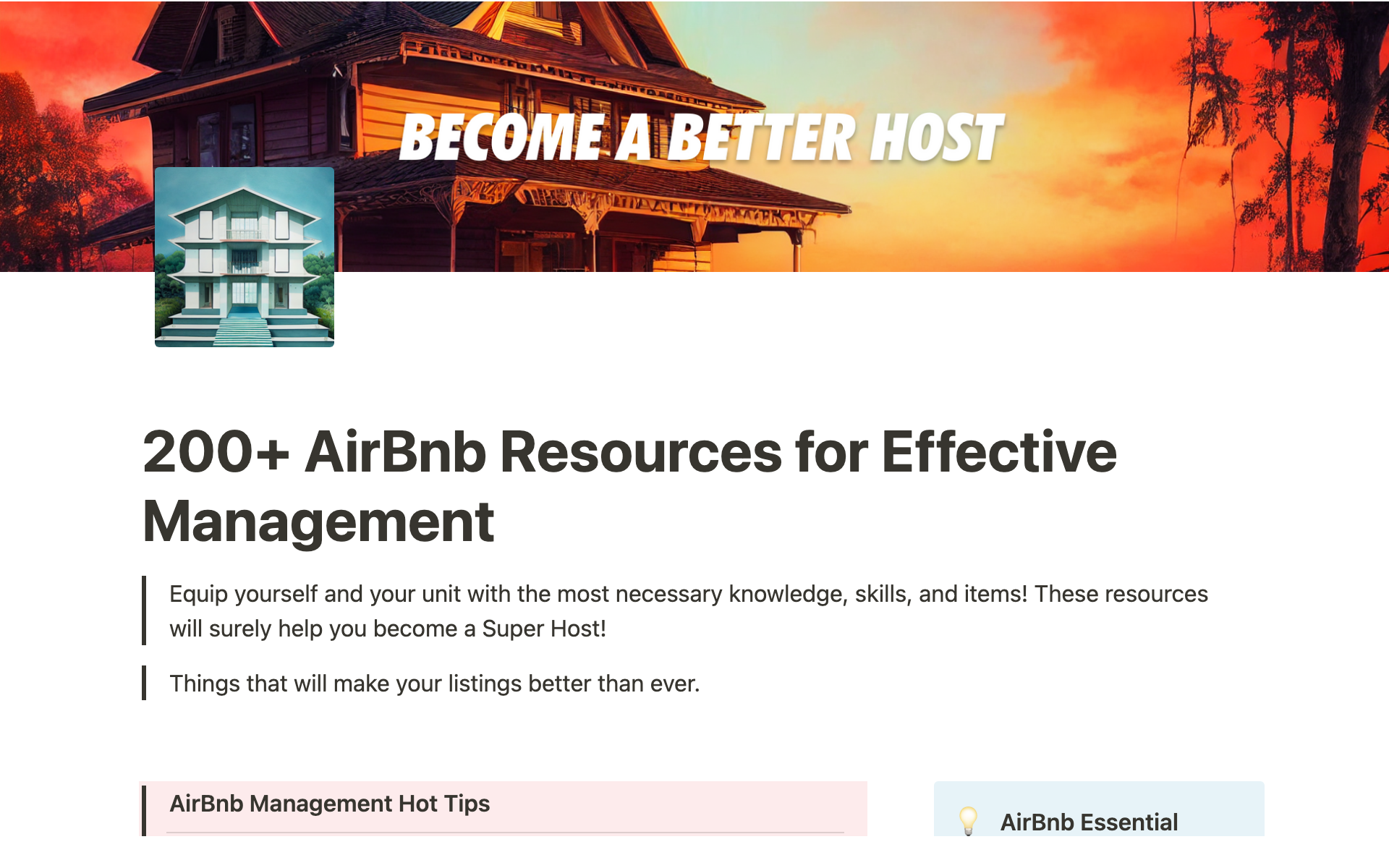 En forhåndsvisning av mal for 200+ Useful AirBnb Resources