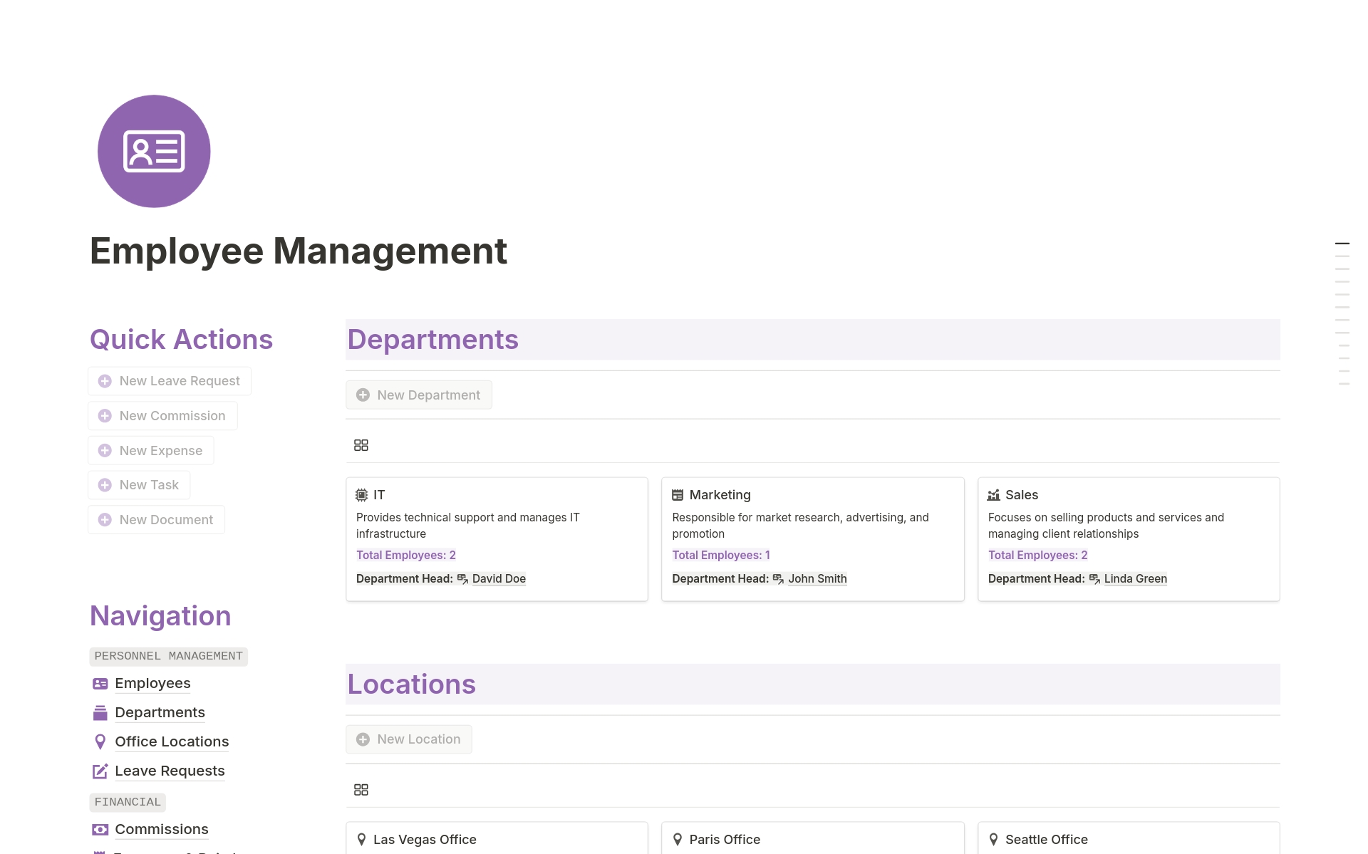 A template preview for Employee Management Bundle