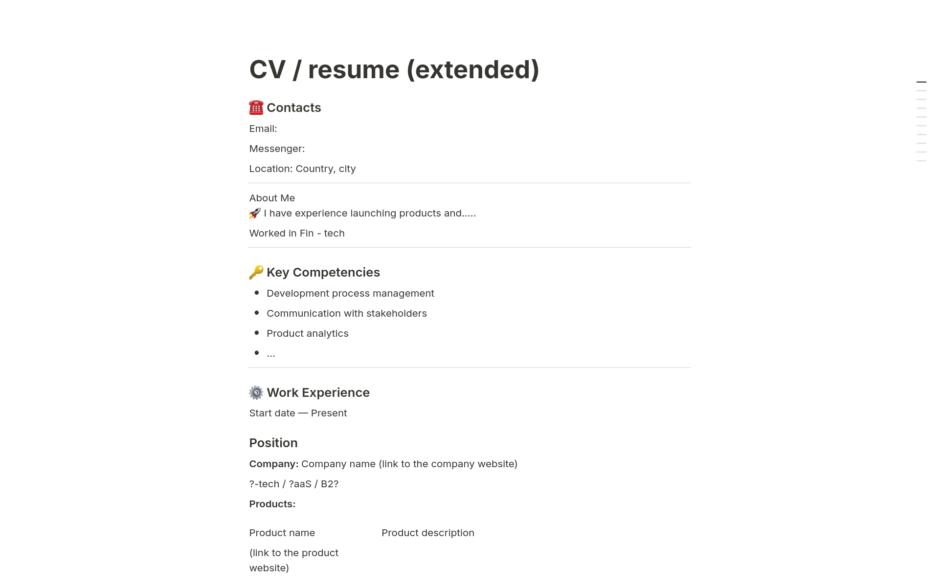 A template preview for CV / resume (extended) 