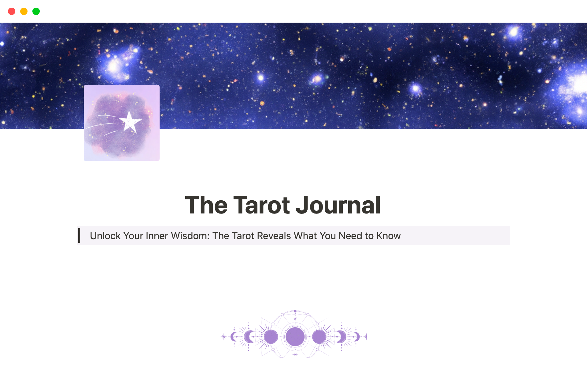 En förhandsgranskning av mallen för Ultimate Tarot Journal