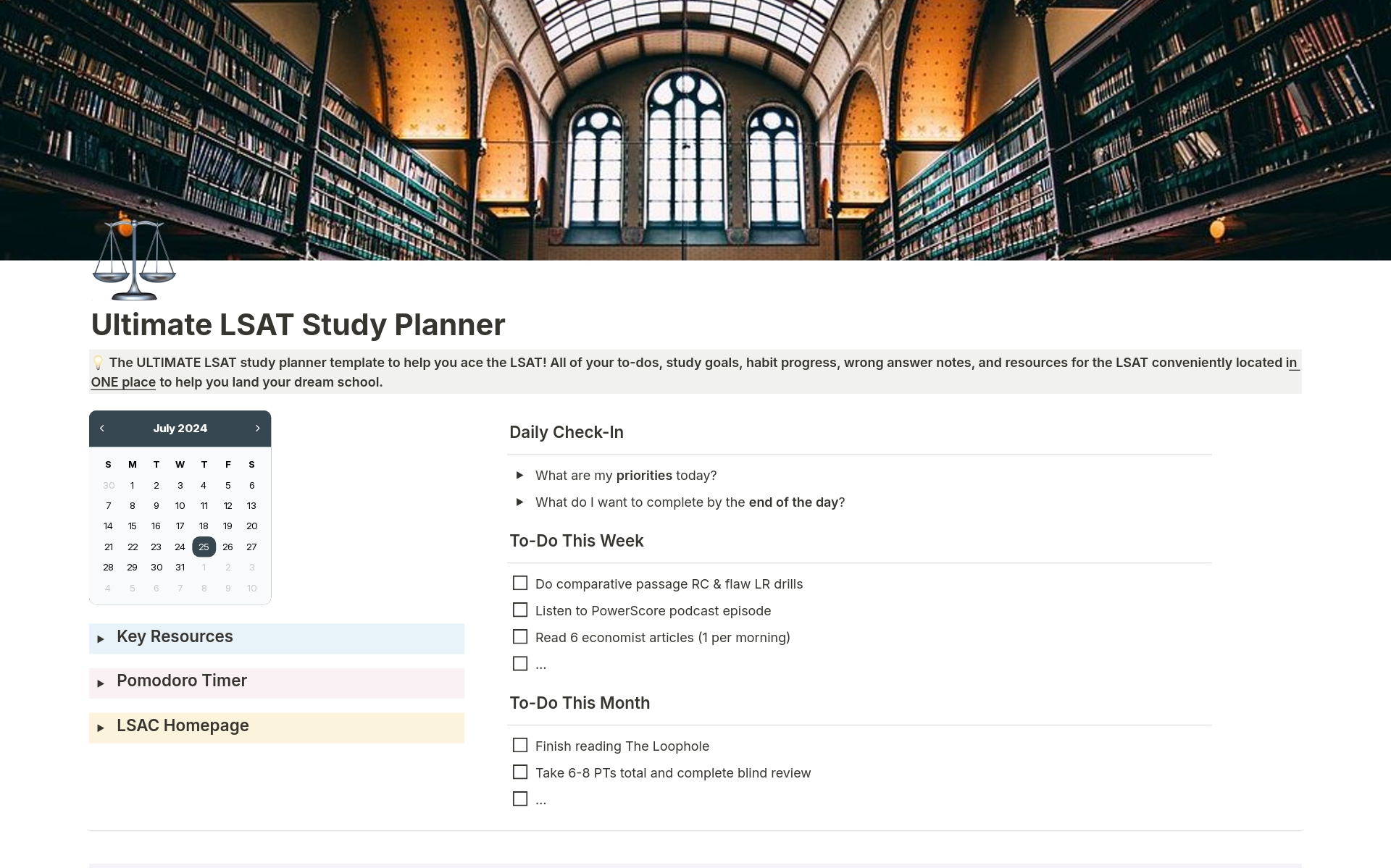 💡 The ULTIMATE LSAT study planner template to help you ace the LSAT! All of your to-dos, study goals, habit progress, wrong answer notes, and resources for the LSAT conveniently located in ONE place to help you land your dream school. 