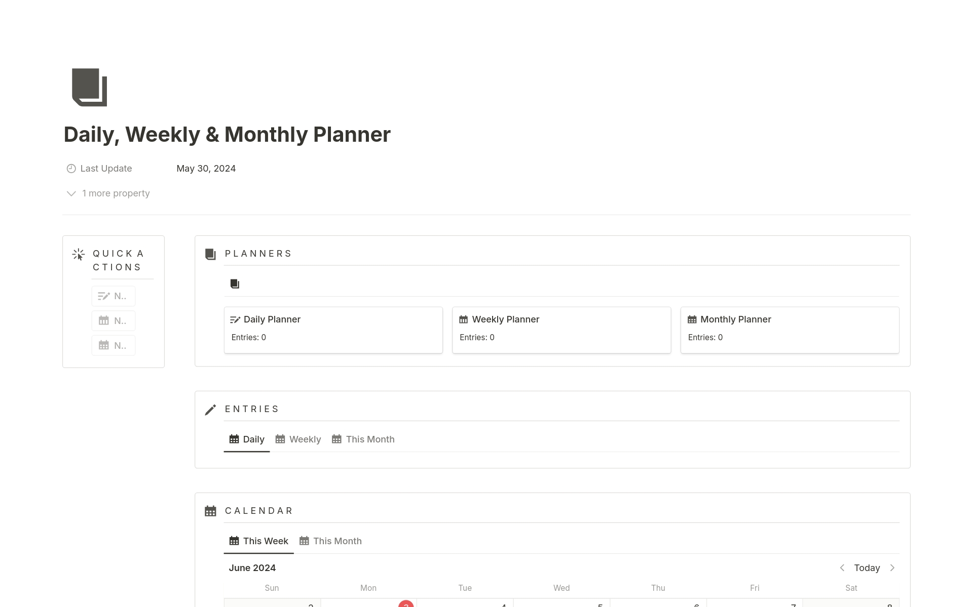 Daily, Weekly & Monthly Plannersのテンプレートのプレビュー