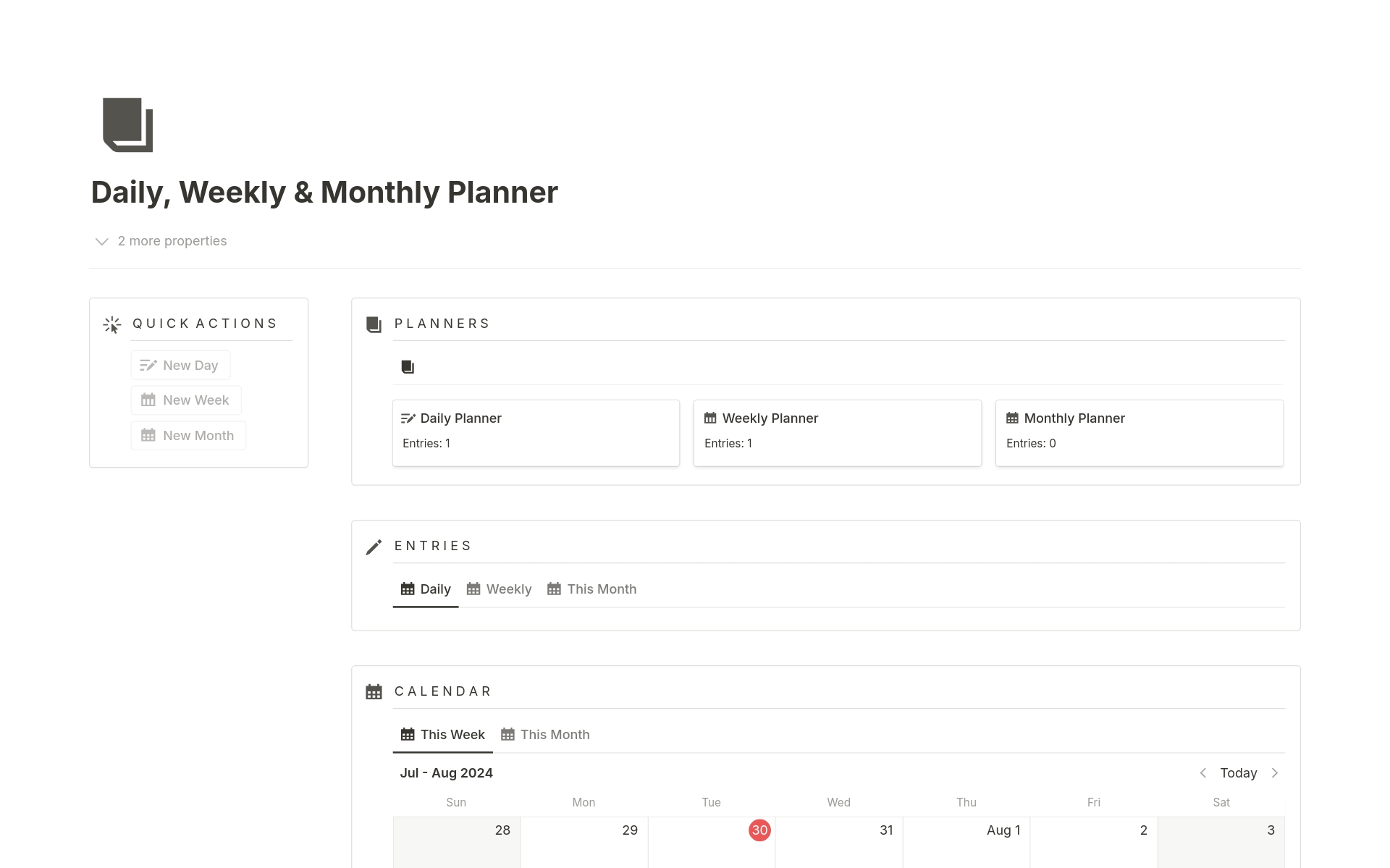 Daily, Weekly & Monthly Plannersのテンプレートのプレビュー