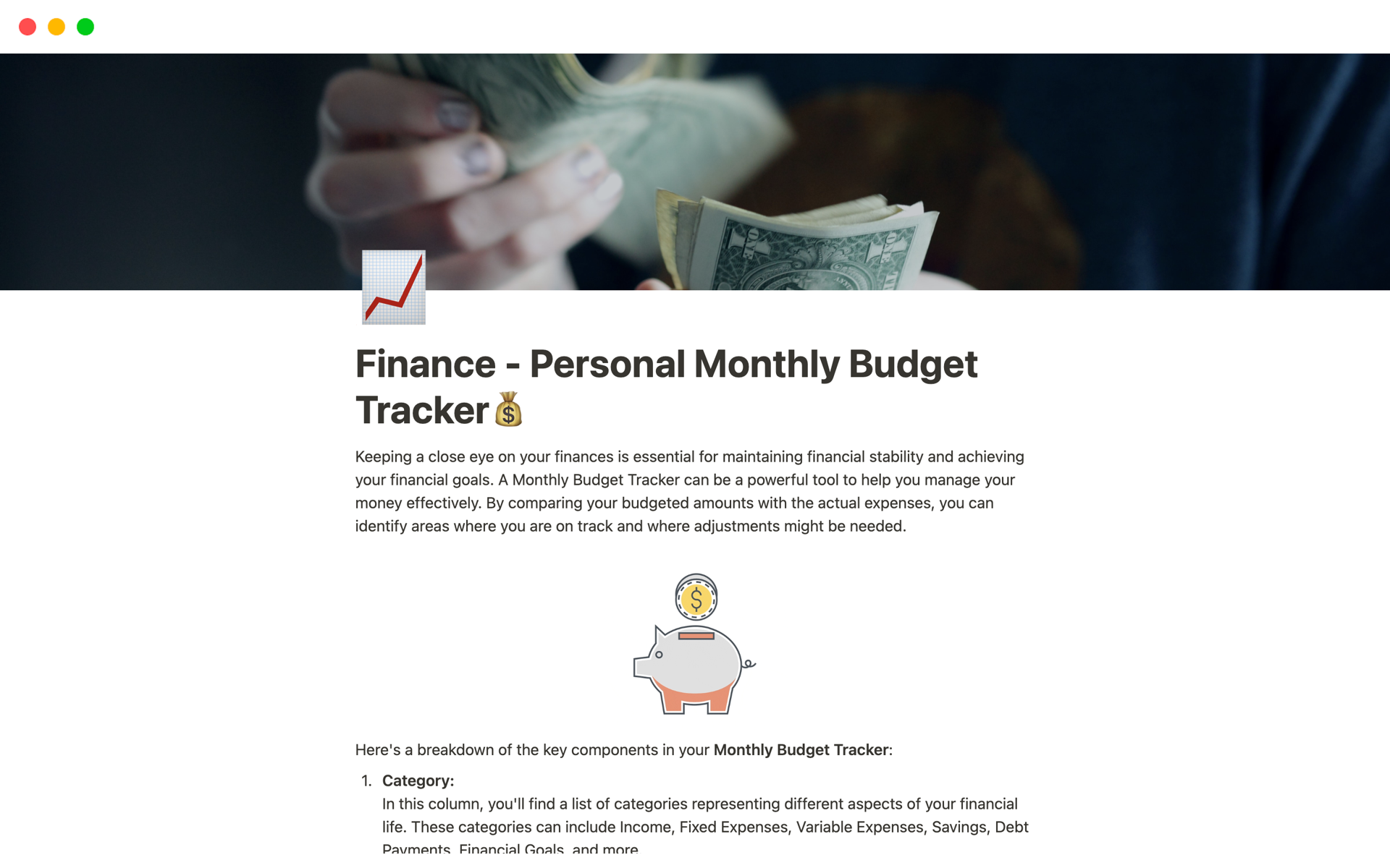 Aperçu du modèle de Finance - Personal Monthly Budget Tracker