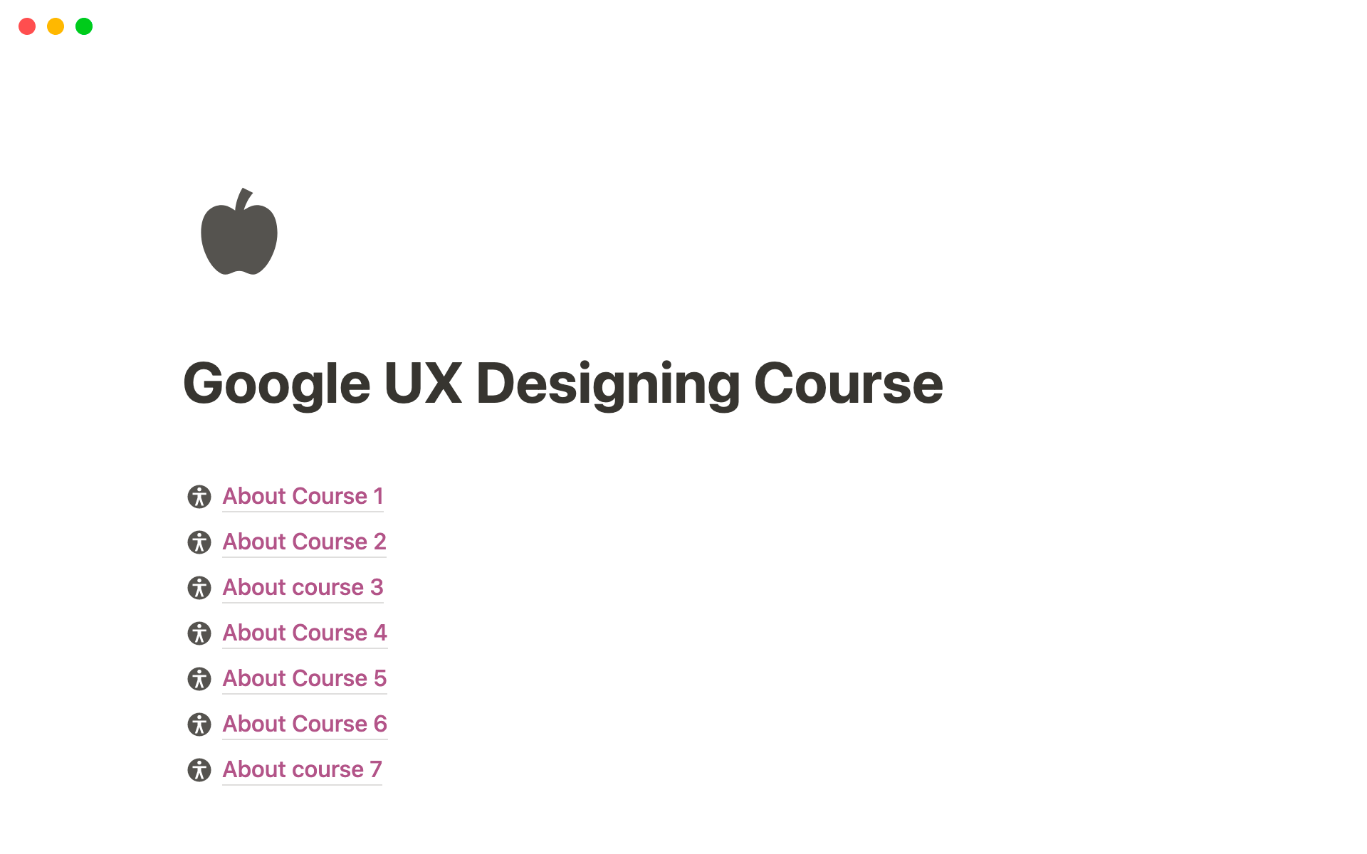 En forhåndsvisning av mal for Google UX design course notes
