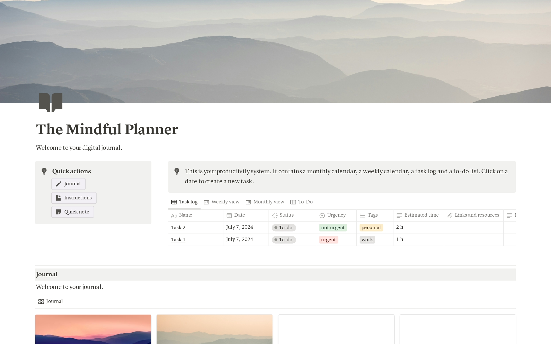 A template preview for The Mindful Planner