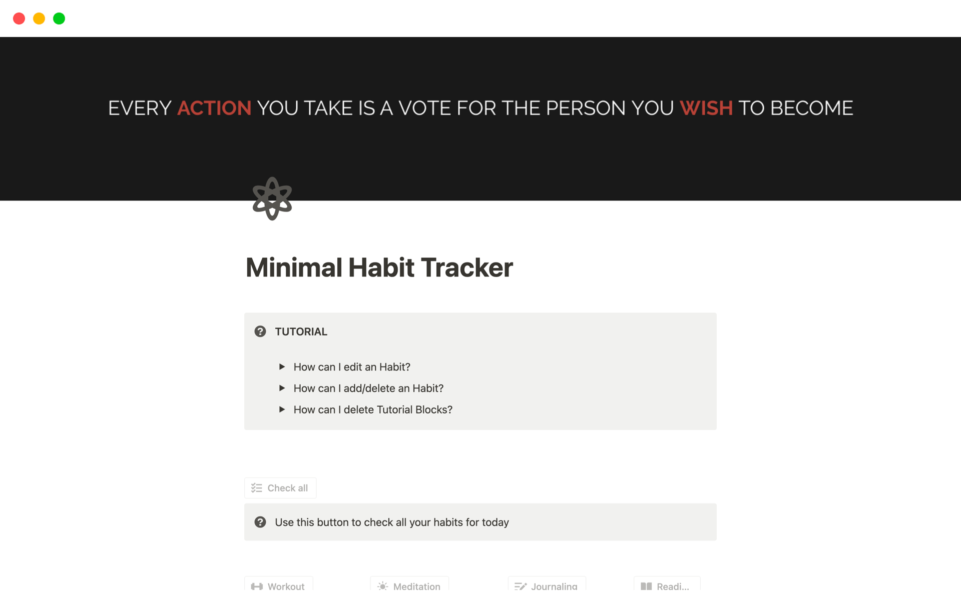 A template preview for Minimal Habit Tracker