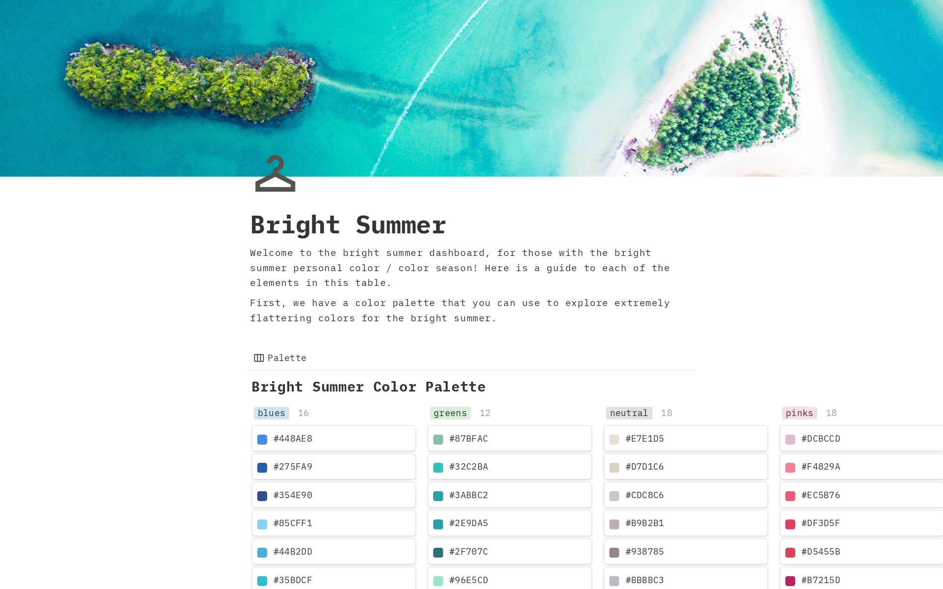 A template preview for Bright Summer Seasonal Color Style Guide