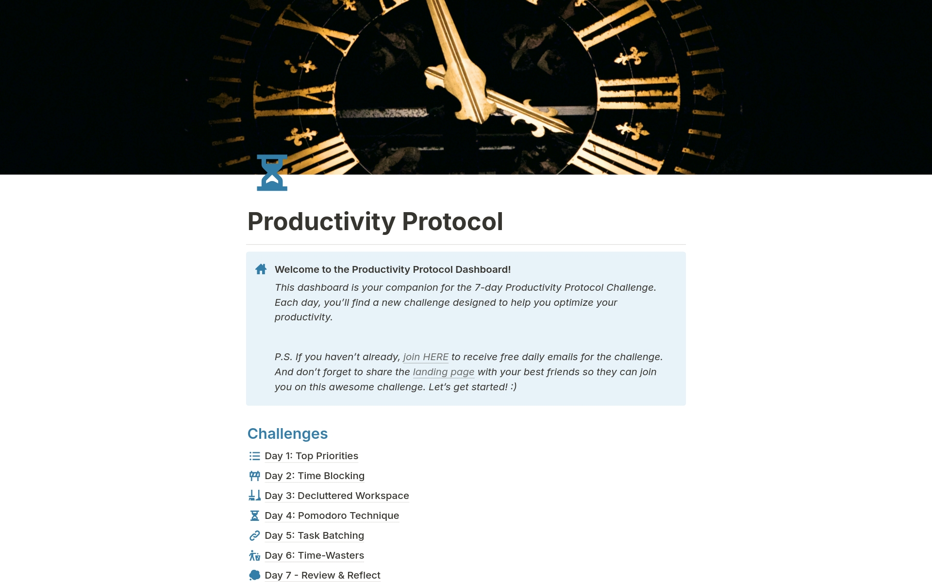 En forhåndsvisning av mal for 7-Day “Productivity Protocol” Challenge