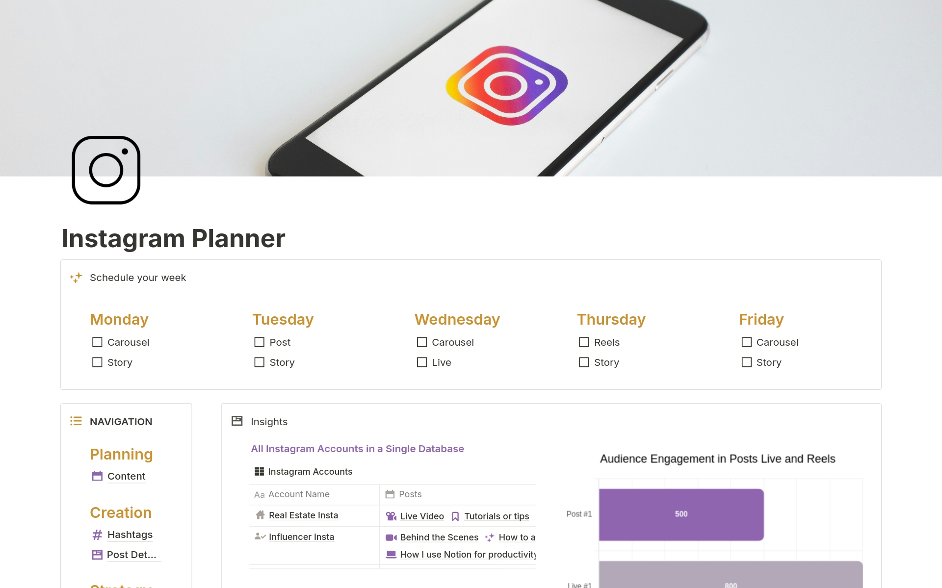 A template preview for Instagram Planner