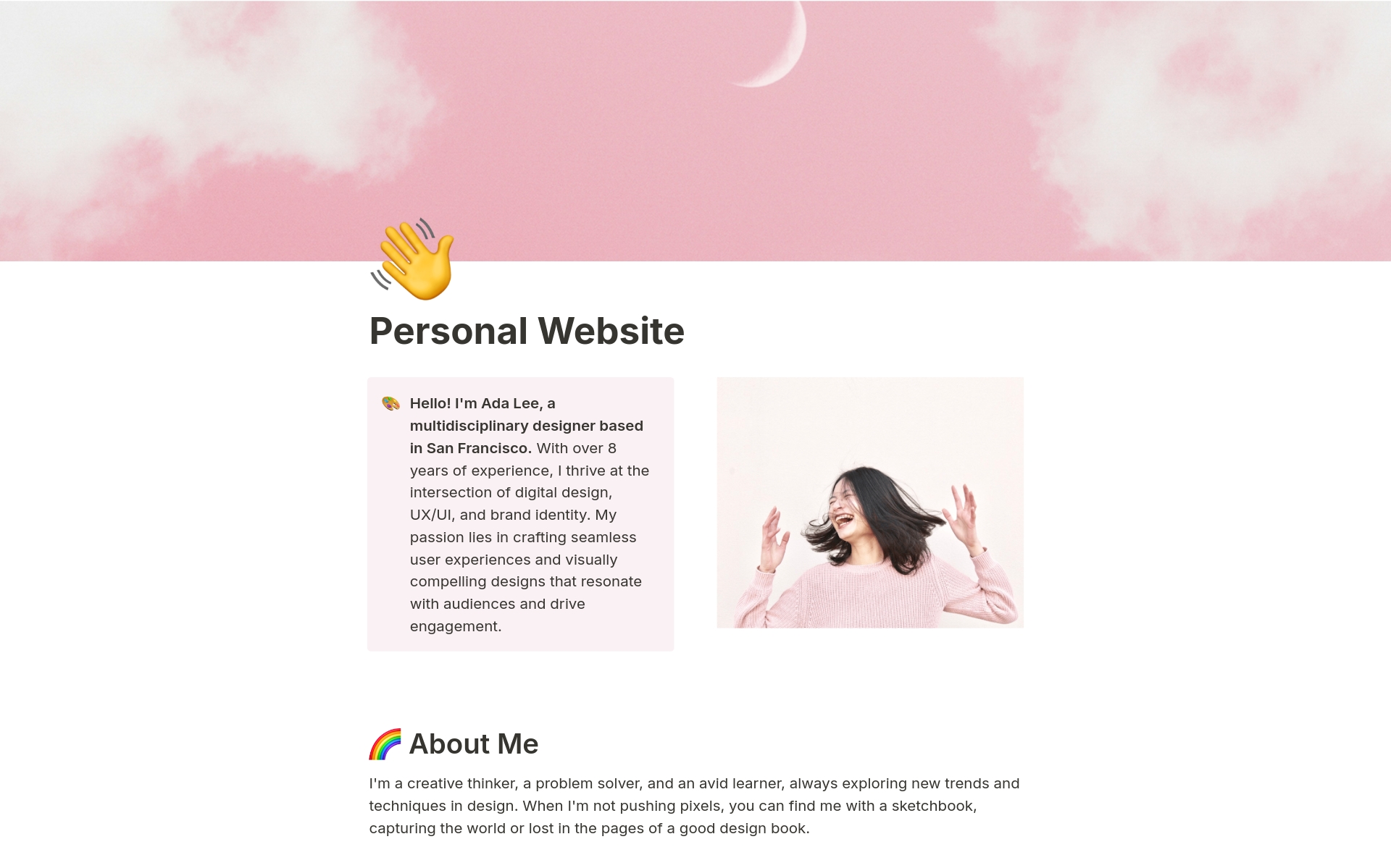 En förhandsgranskning av mallen för Simple Personal Website