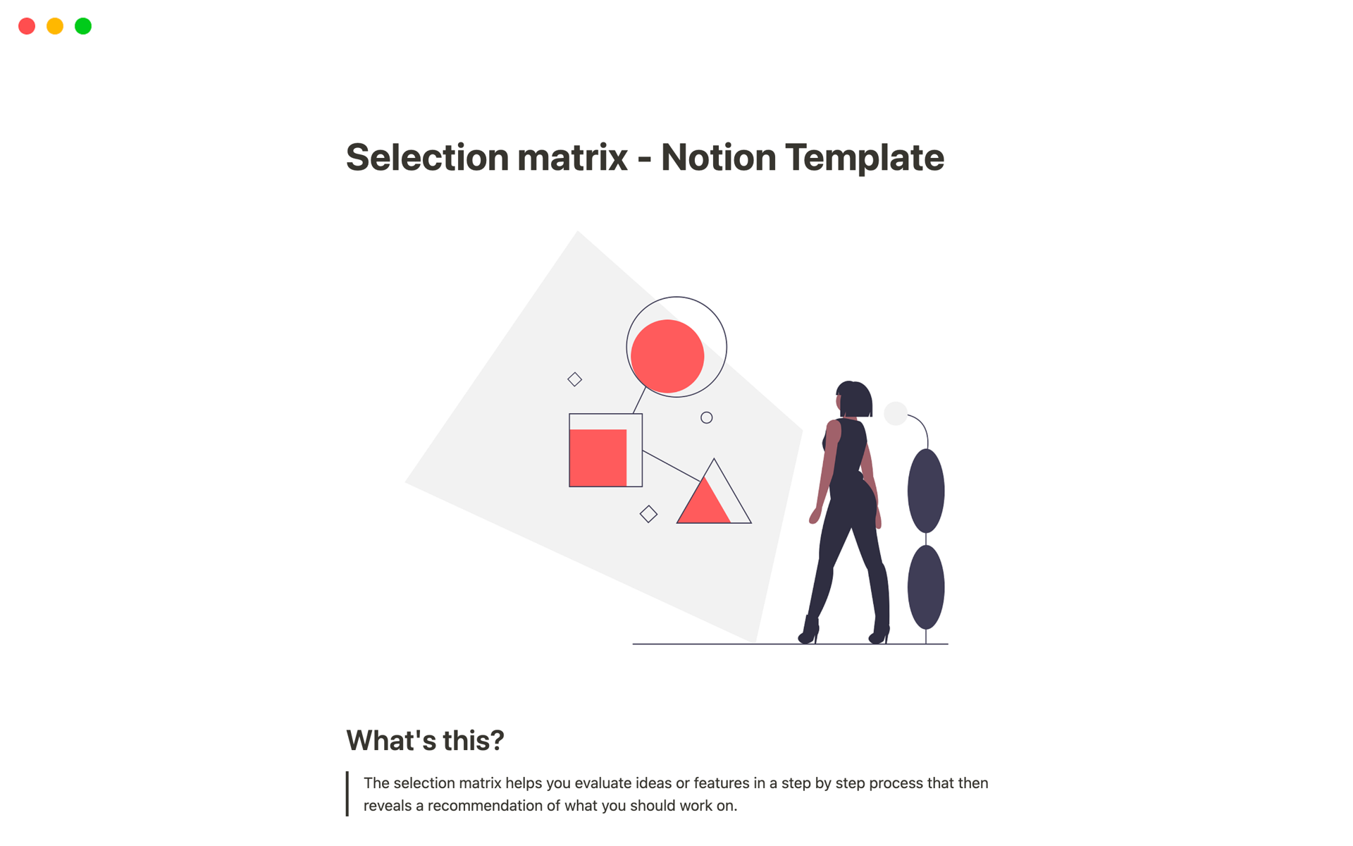 En forhåndsvisning av mal for Selection matrix