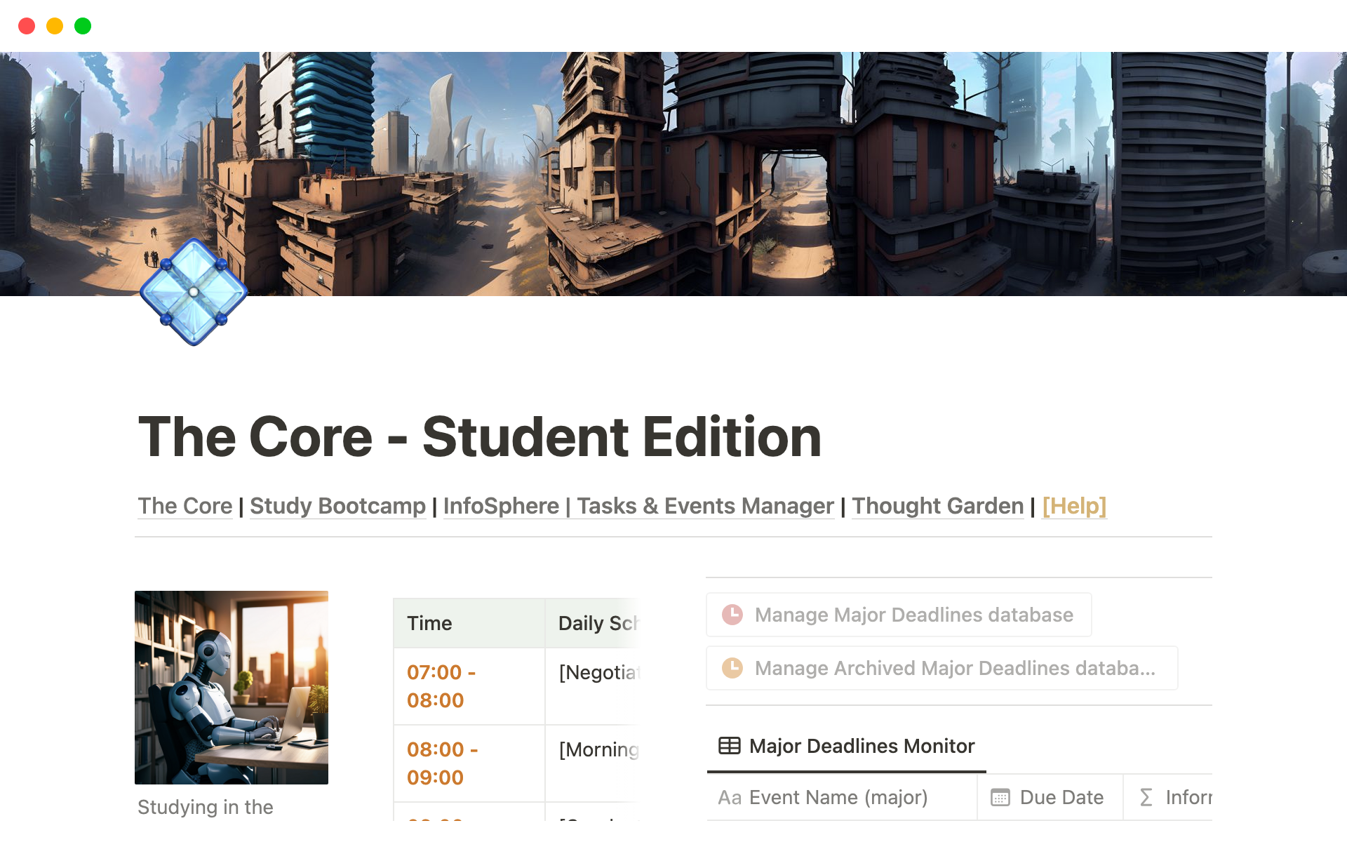 En förhandsgranskning av mallen för The Core - Student Edition