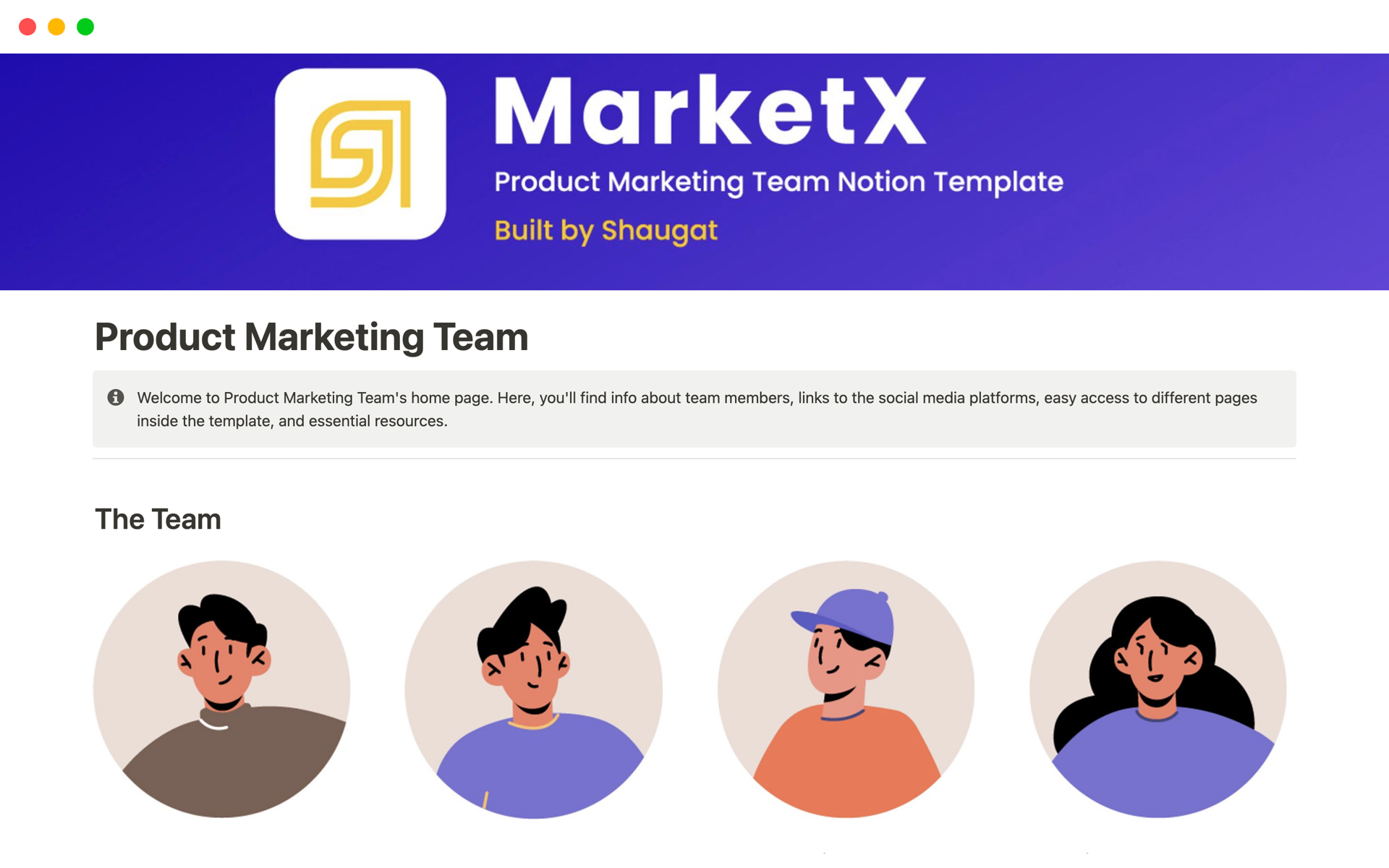 En förhandsgranskning av mallen för Product Marketing Team
