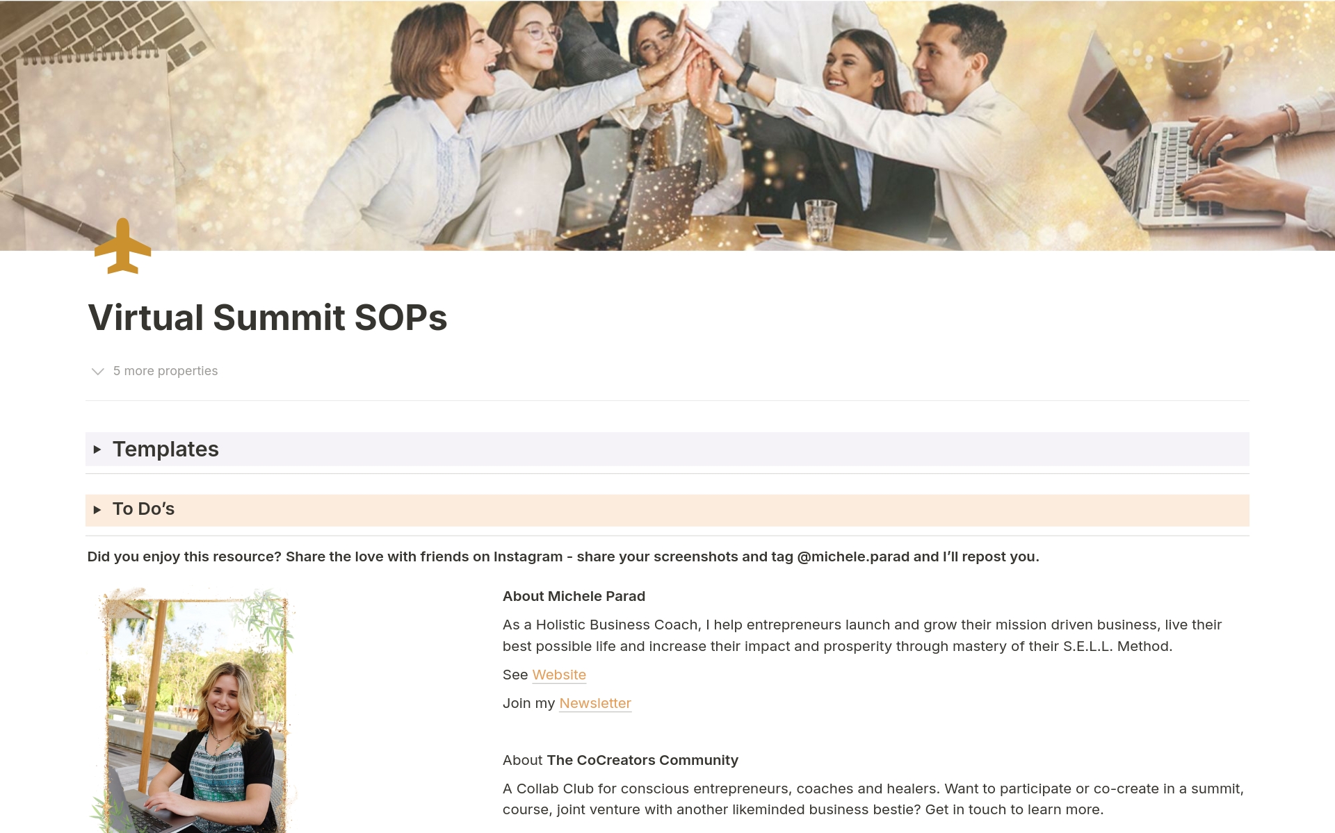 En forhåndsvisning av mal for Virtual Summit SOPs