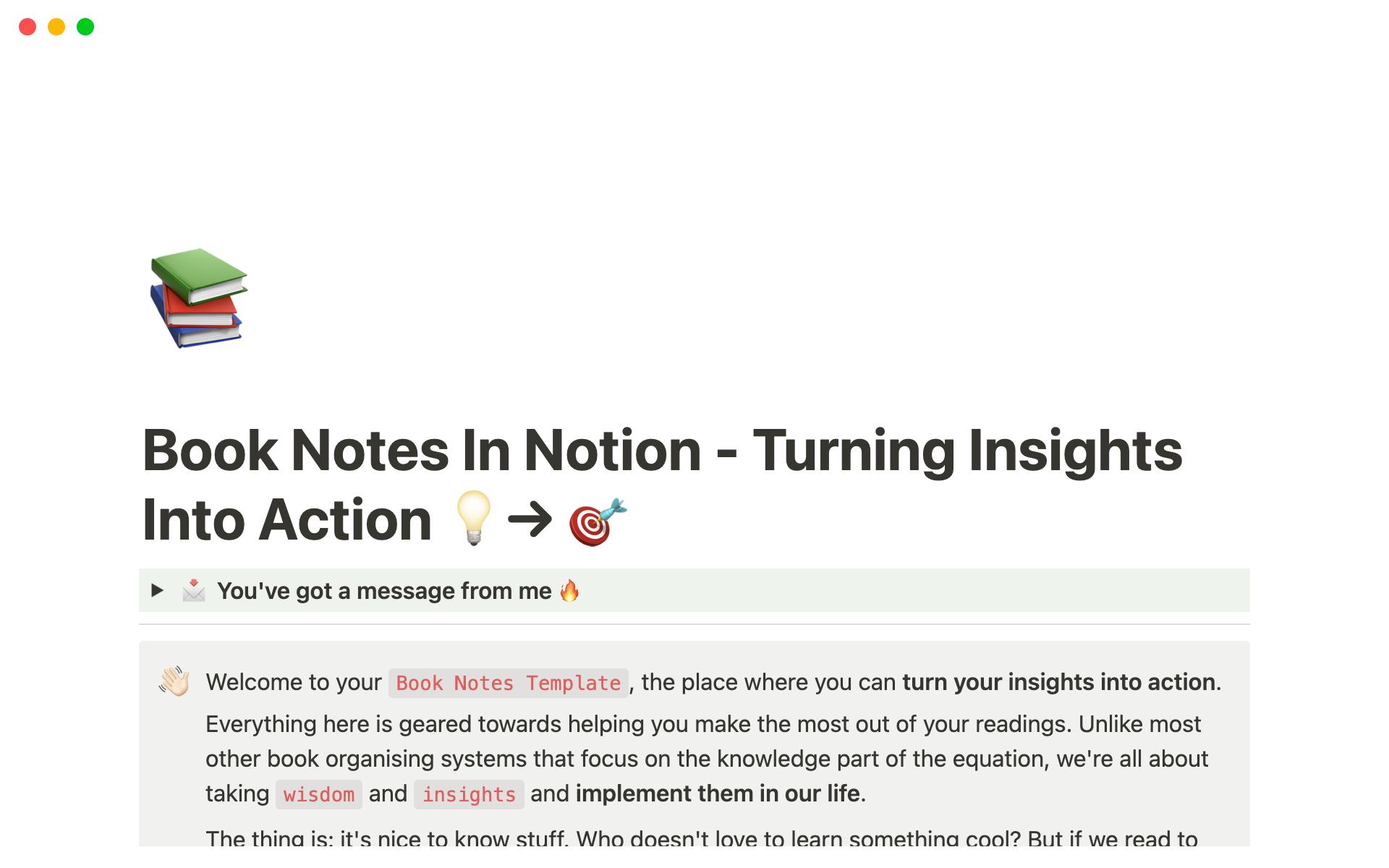 En förhandsgranskning av mallen för Book Notes for Notion