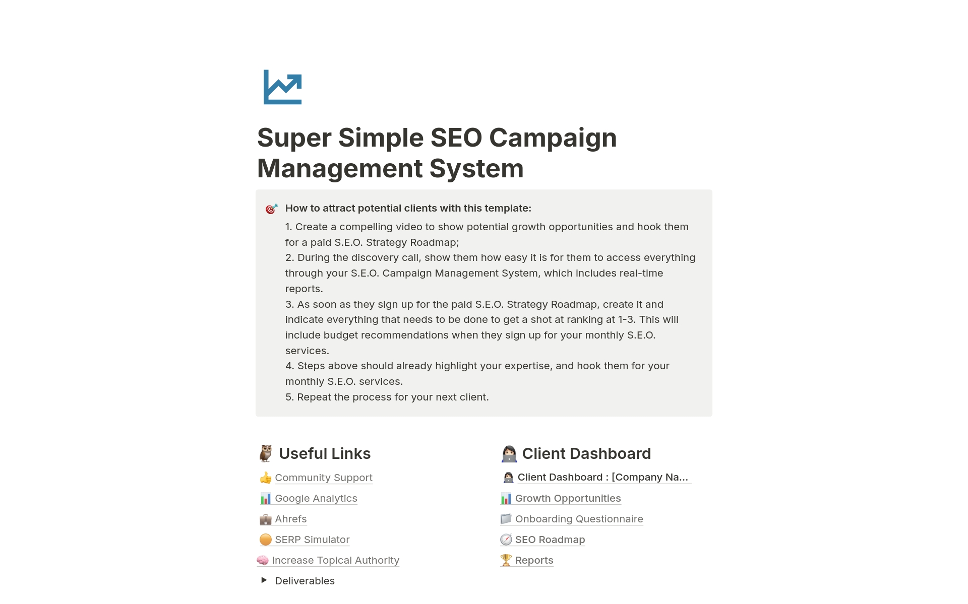 En forhåndsvisning av mal for Super Simple SEO Campaign Management System