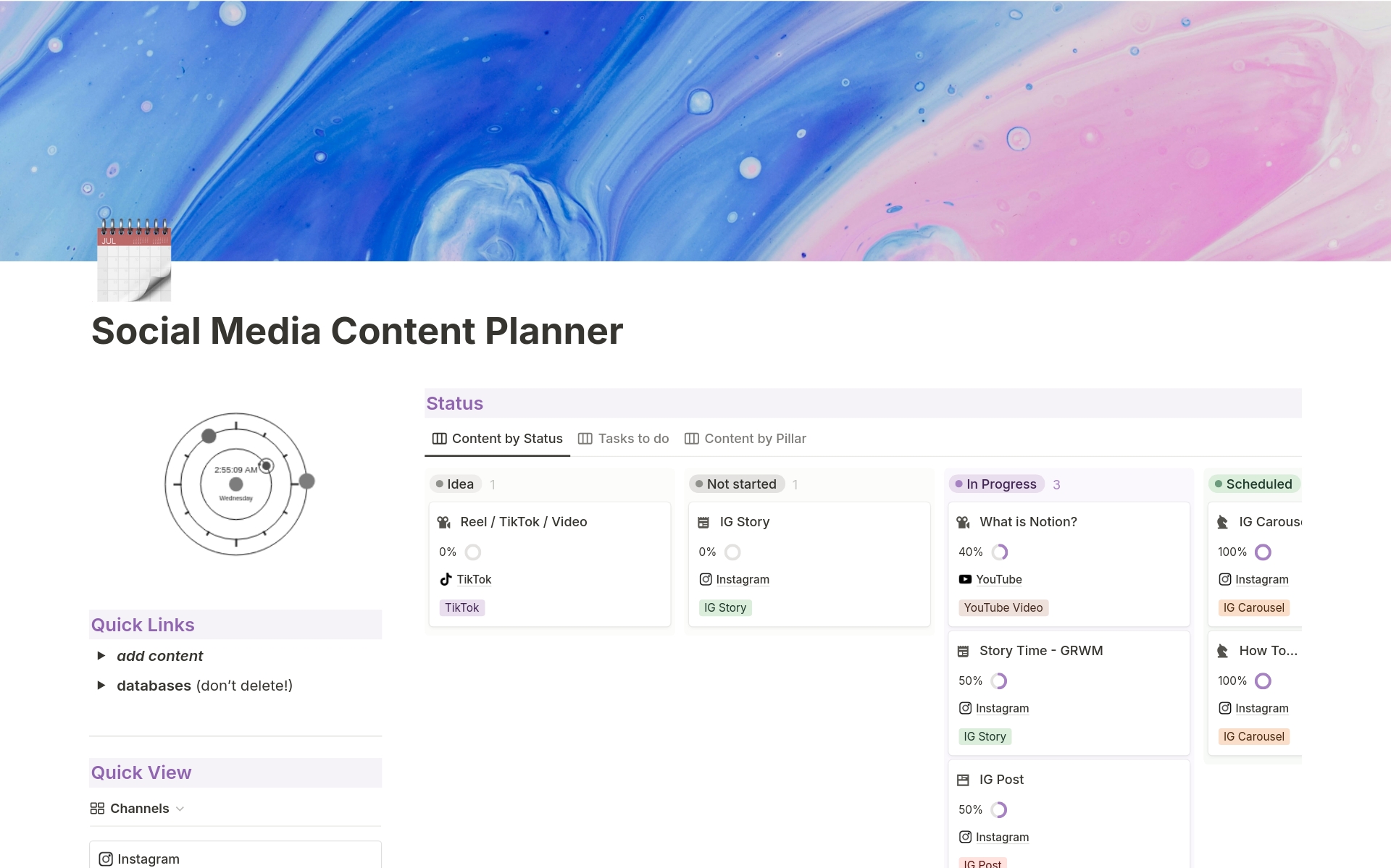 En forhåndsvisning av mal for Social Media Content Planner