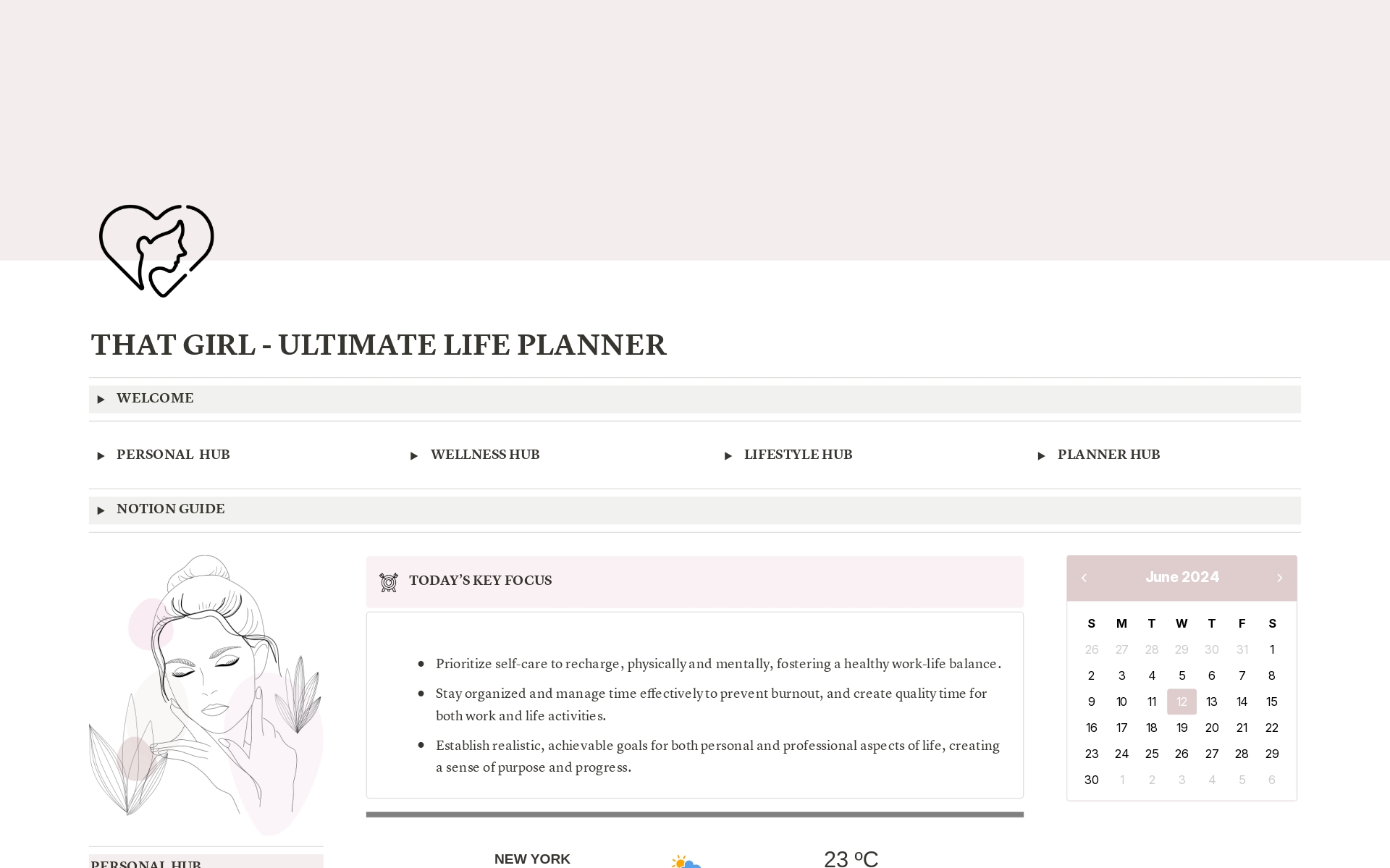 En förhandsgranskning av mallen för That Girl - Ultimate Life Planner - Pink & Mocha