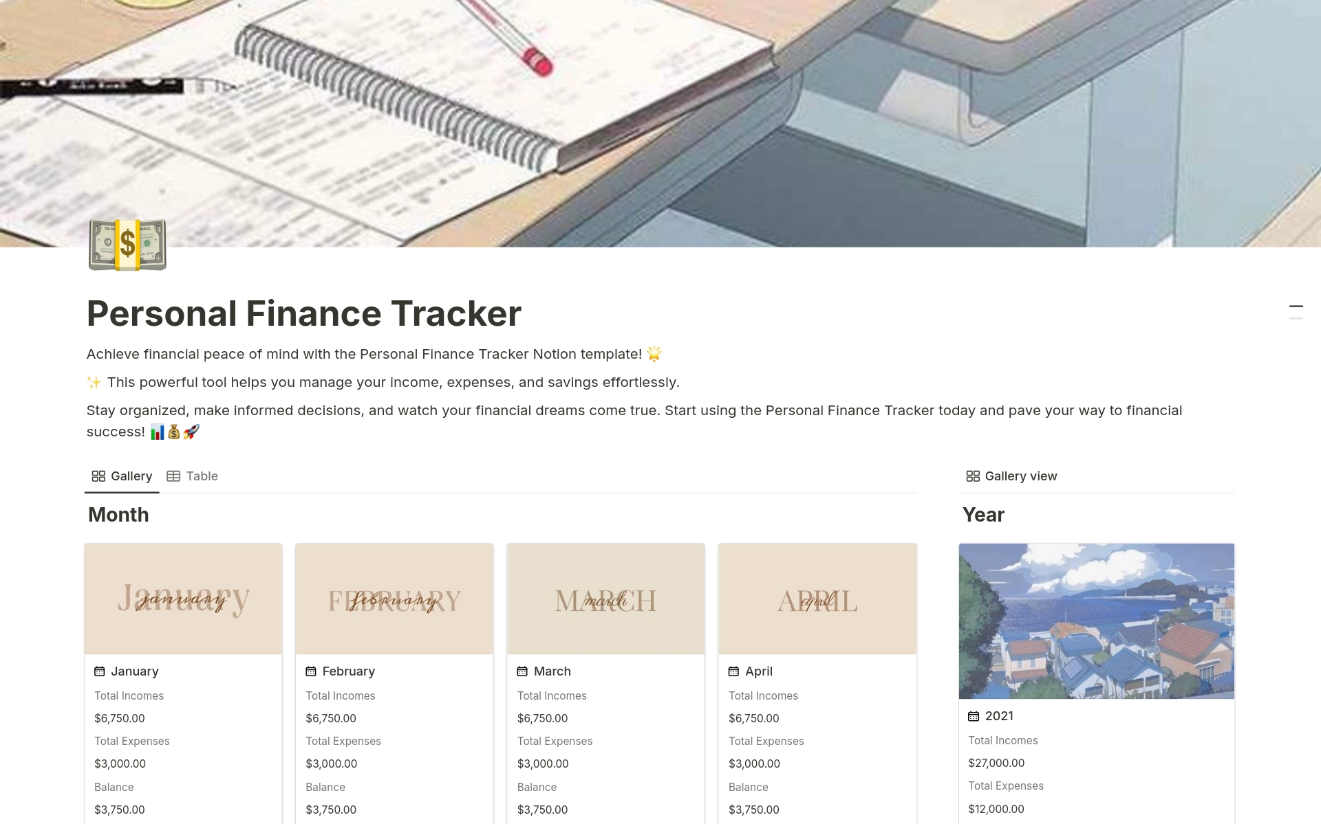 A template preview for Personal Finance Tracker