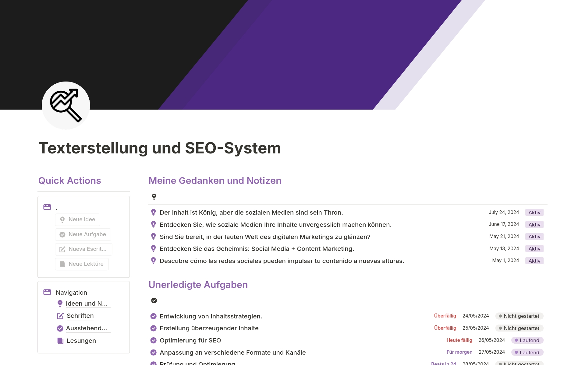 A template preview for Texterstellung und SEO-System