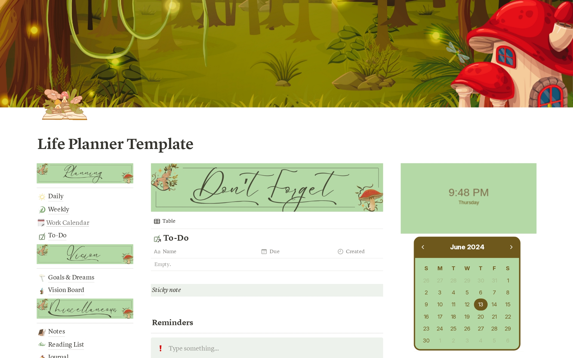 A template preview for Fairy Garden Life Planner