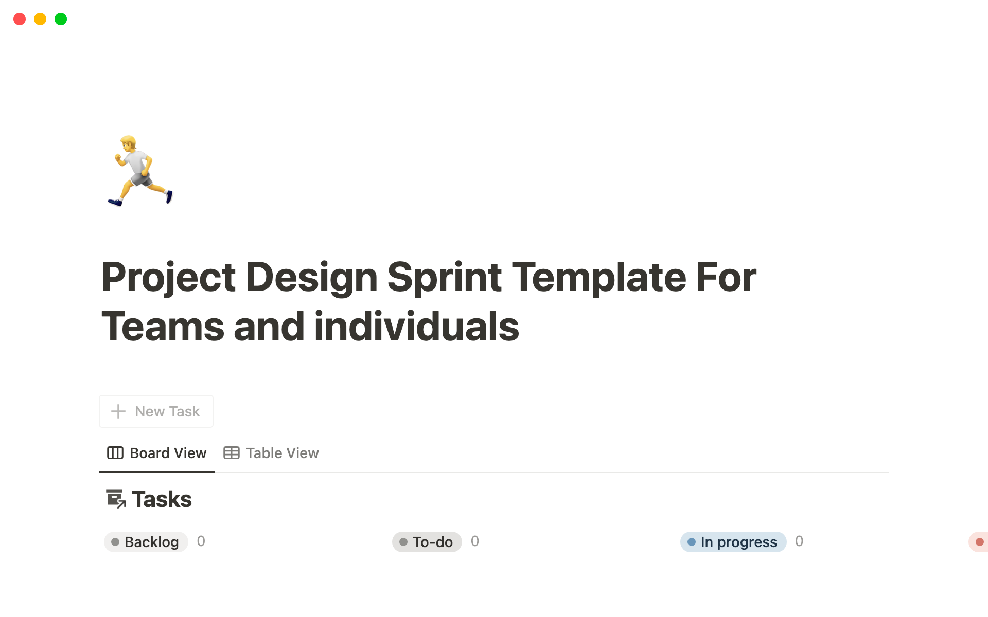 En forhåndsvisning av mal for Project Management: Design Sprints