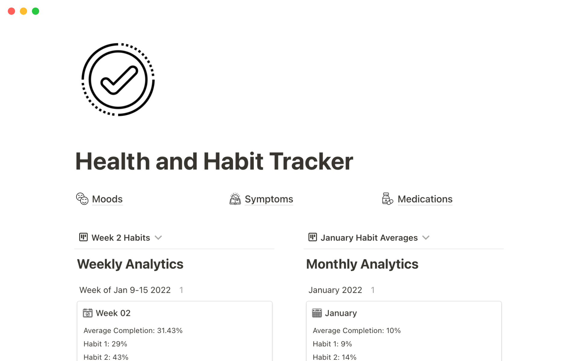Health & habit trackerのテンプレートのプレビュー
