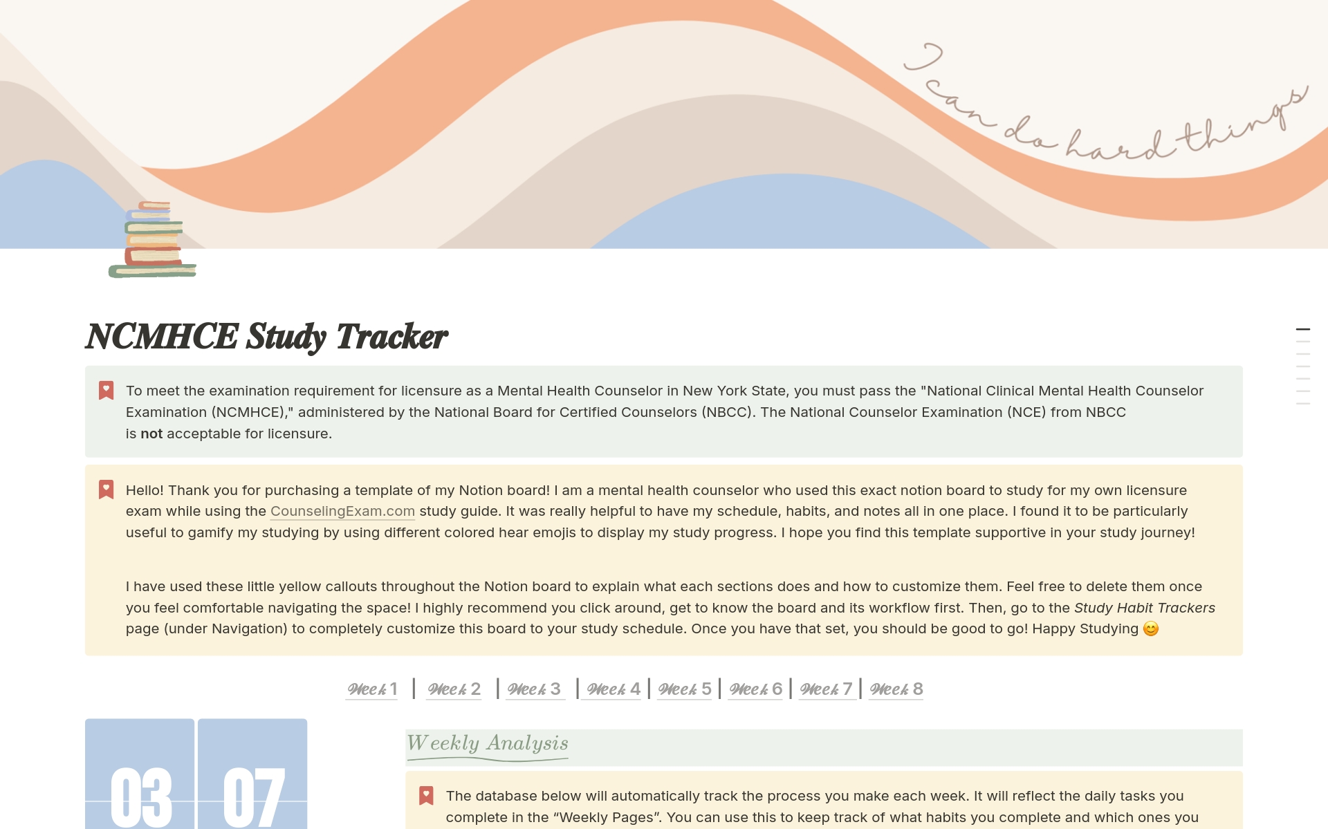 A template preview for NCMHCE Aesthetic Study Tracker