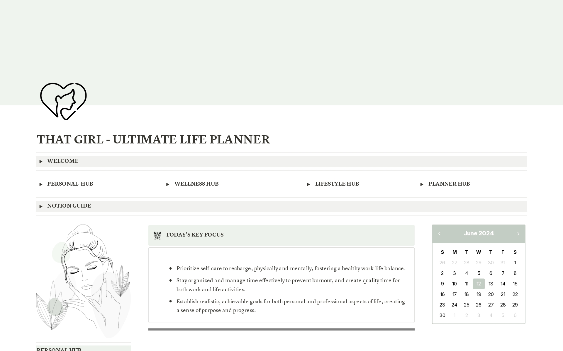 A template preview for That Girl - Ultimate Life Planner - Sage Green