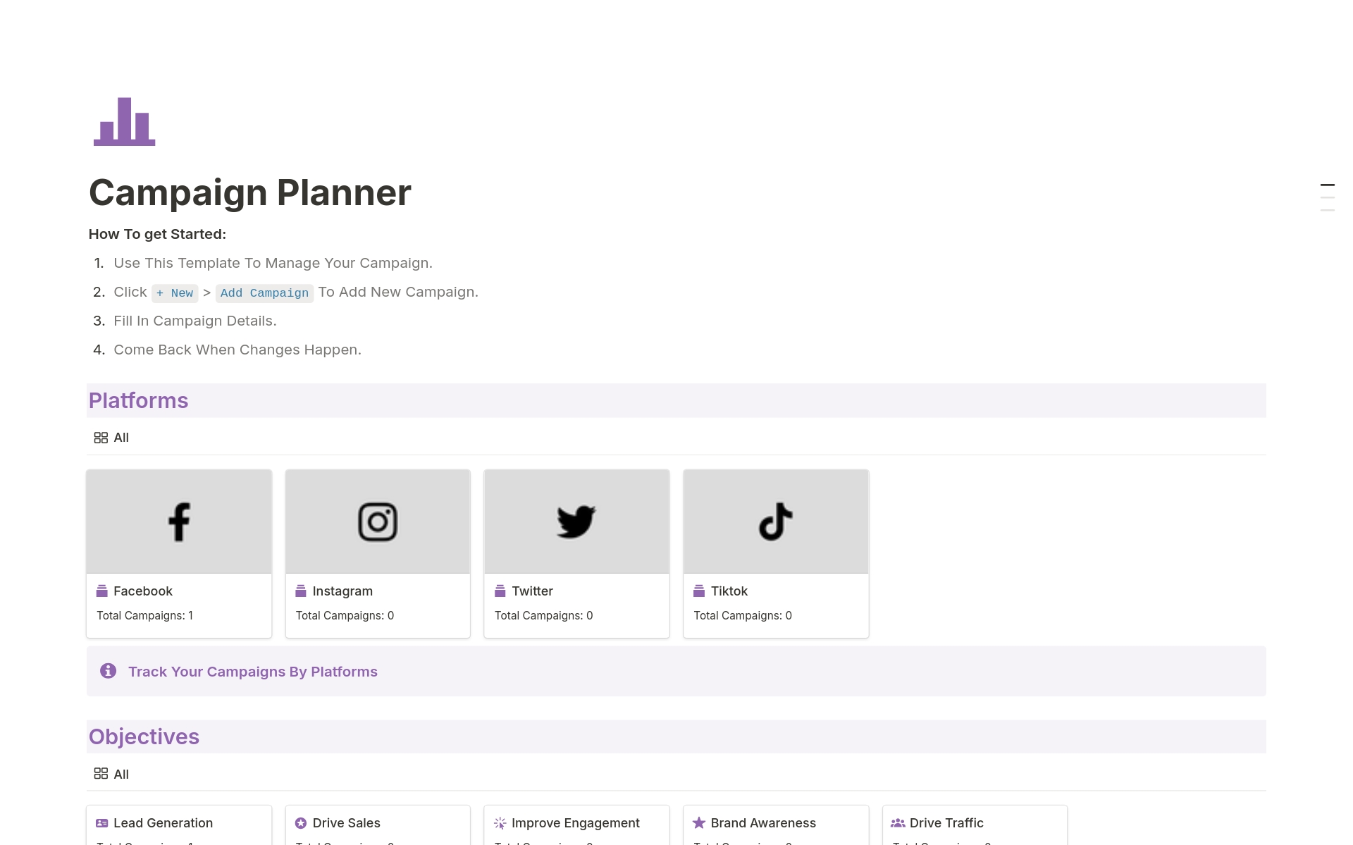 A template preview for Campaign Planner
