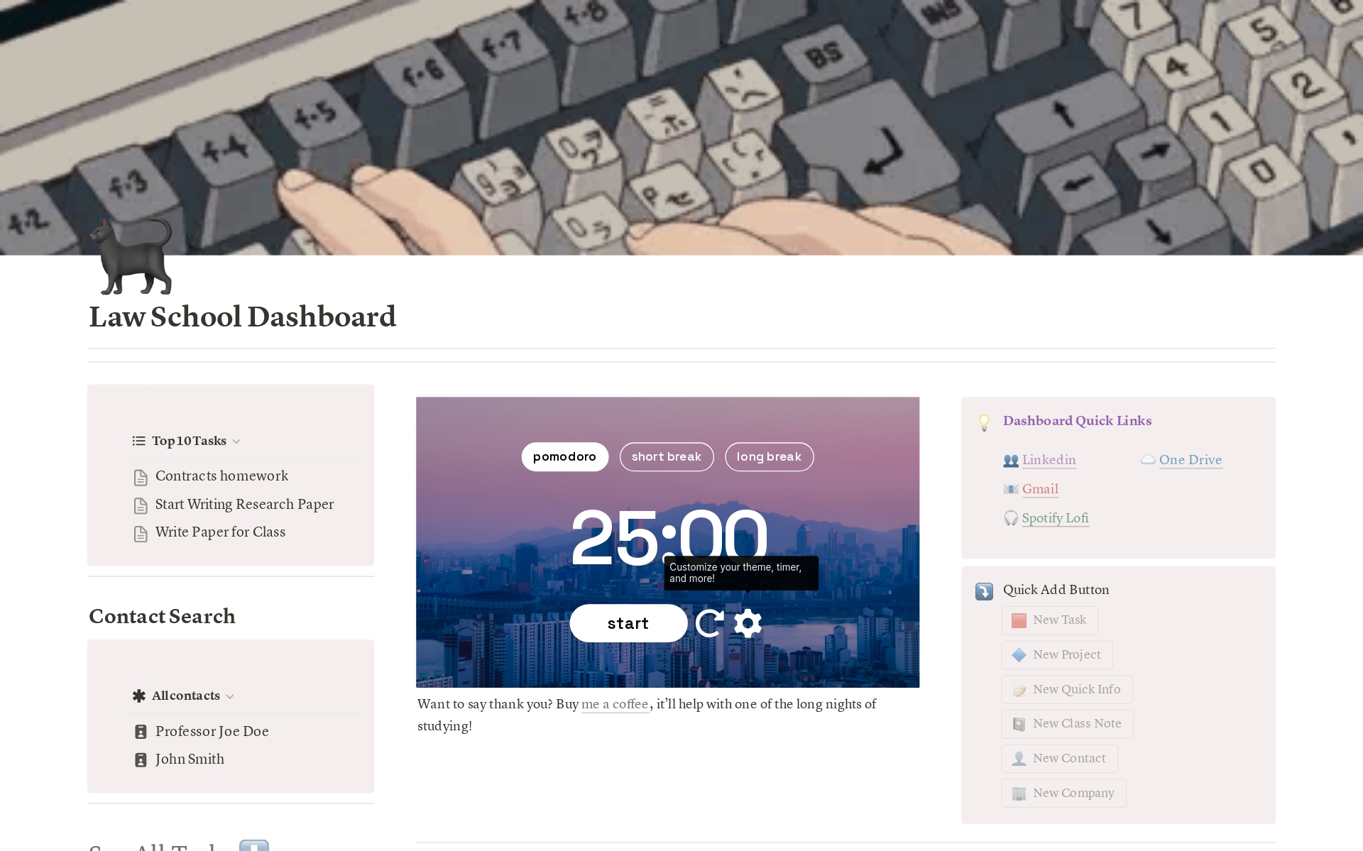 Embark on your law school journey equipped with the ultimate organizational tool – the Law School Dashboard. Designed meticulously to cater to the unique needs of law students, this comprehensive dashboard on Notion is your all-in-one solution for staying on top of your academics