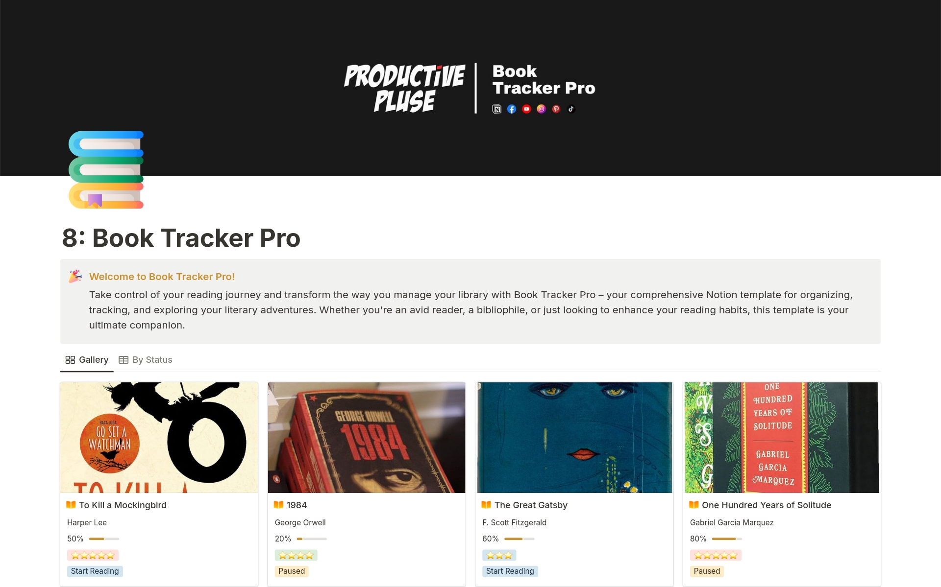 A template preview for Book Tracker Pro | Read, track & organize books