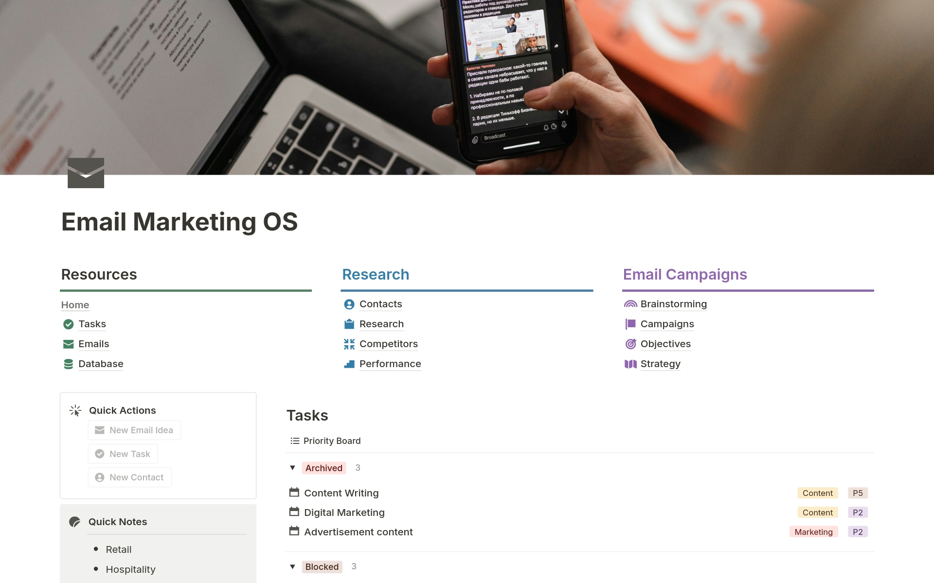 Eine Vorlagenvorschau für Email Marketing OS