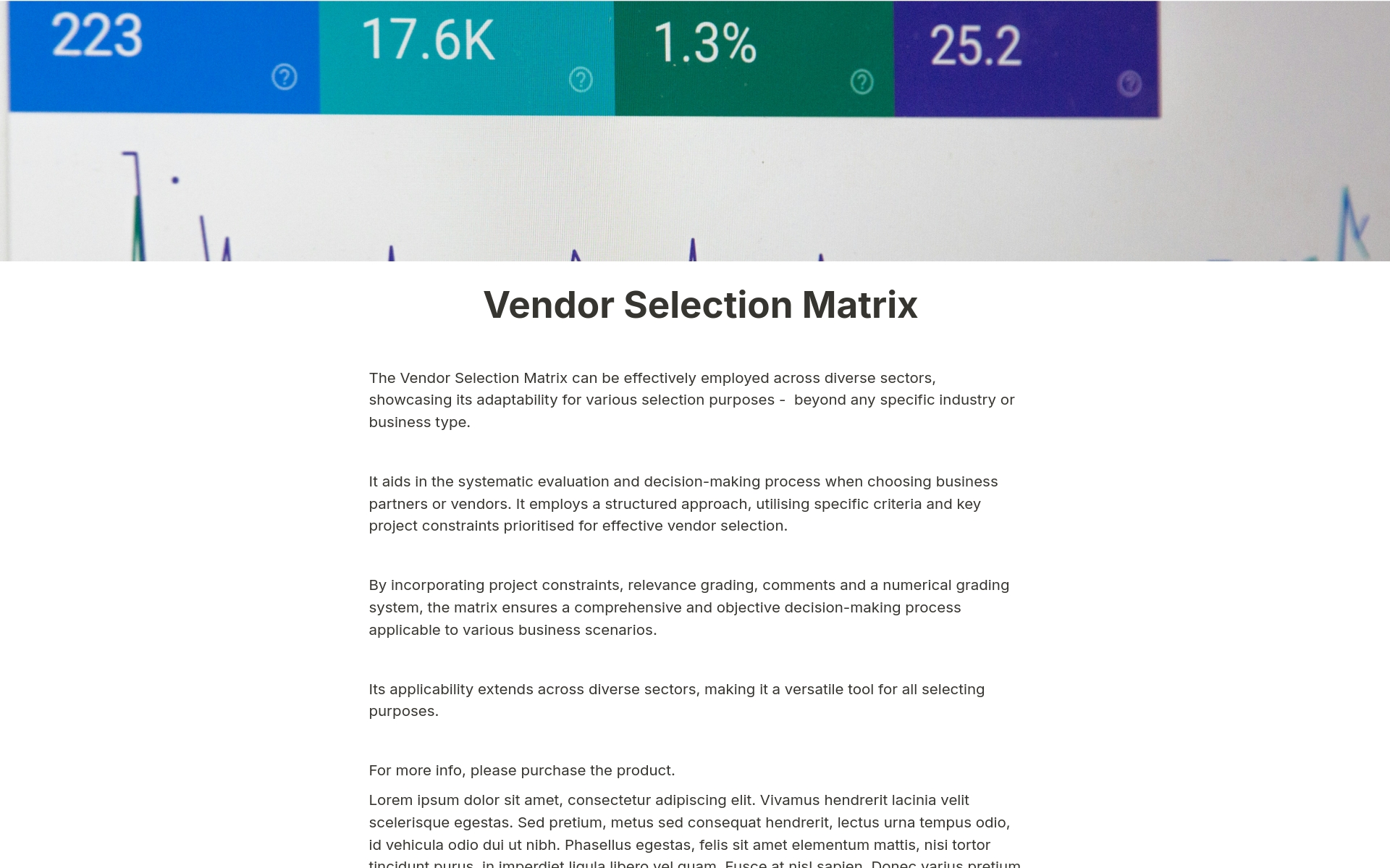 En forhåndsvisning av mal for Vendor Selection Matrix