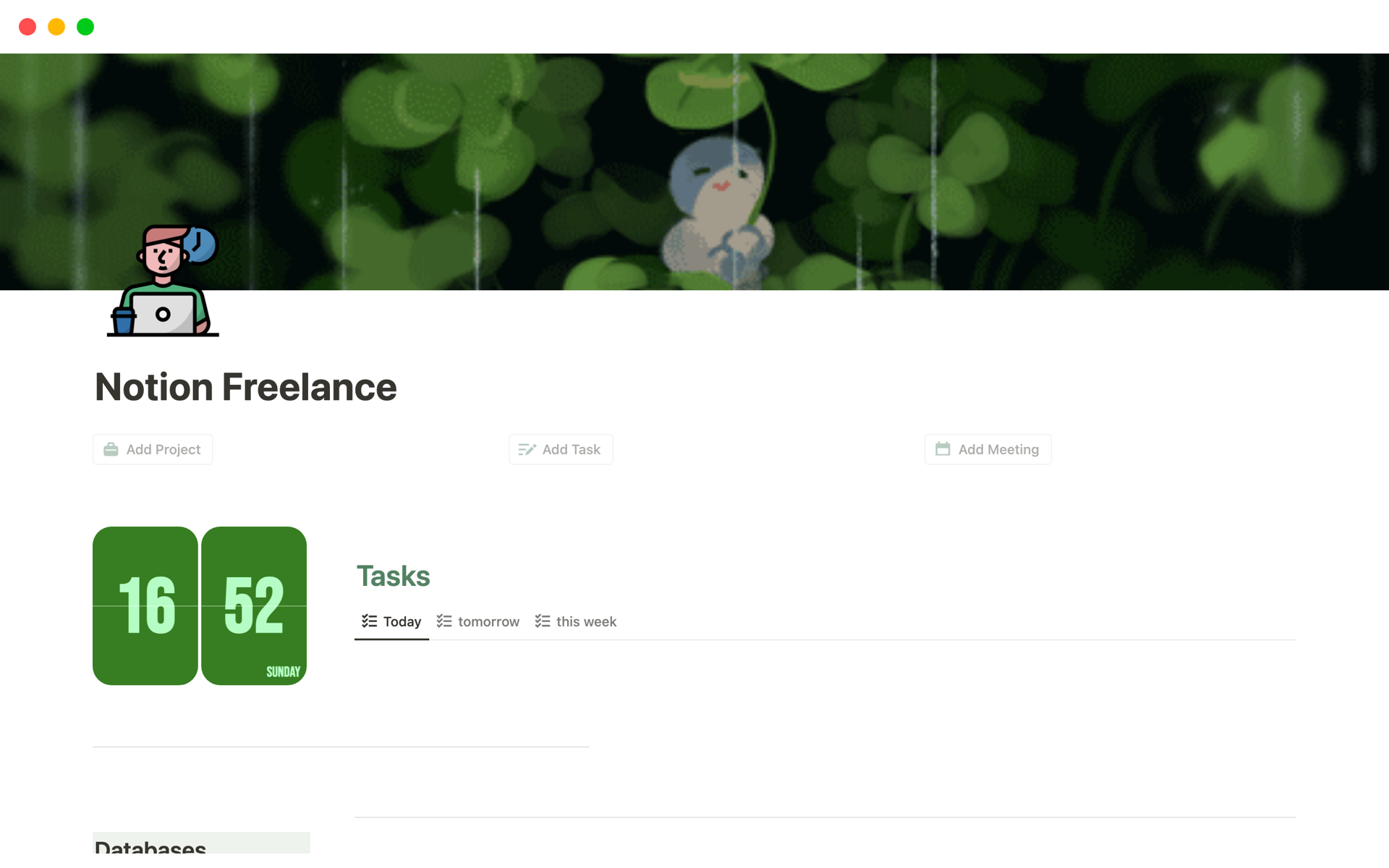 A template preview for Freelance workspace 
