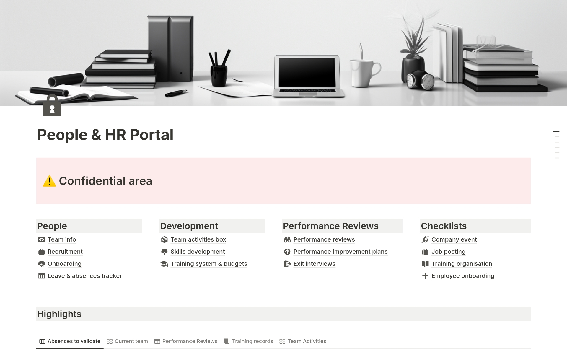 Complete ready-to-use Notion Workspace for your team. 
Three full portals: Team Portal, People & HR portal, Manager portal. 
With 36 databases, > 50 templates, all ready to use and thoughtfully crafted, you will build a more structured, cohesive, and performing team. 🎸