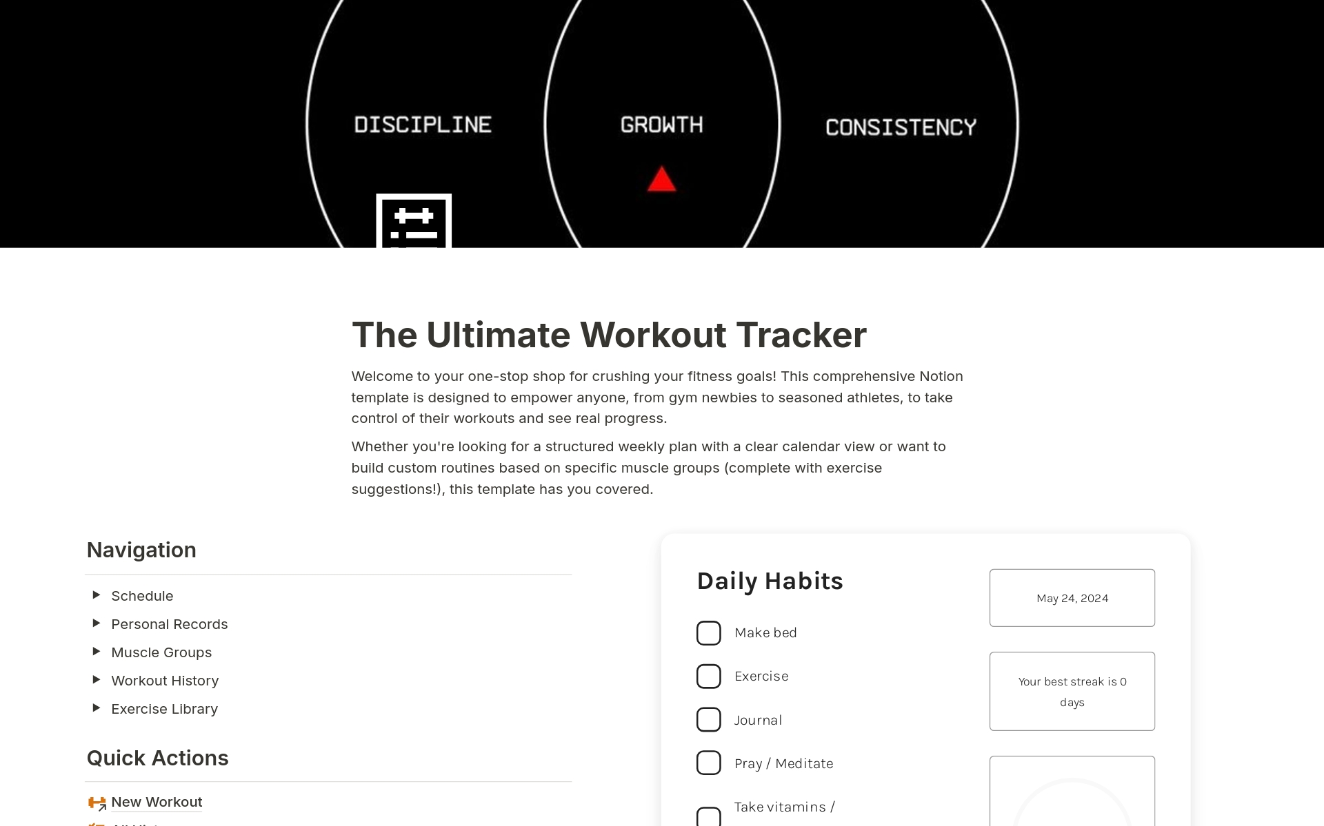 En förhandsgranskning av mallen för The Ultimate Workout Tracker