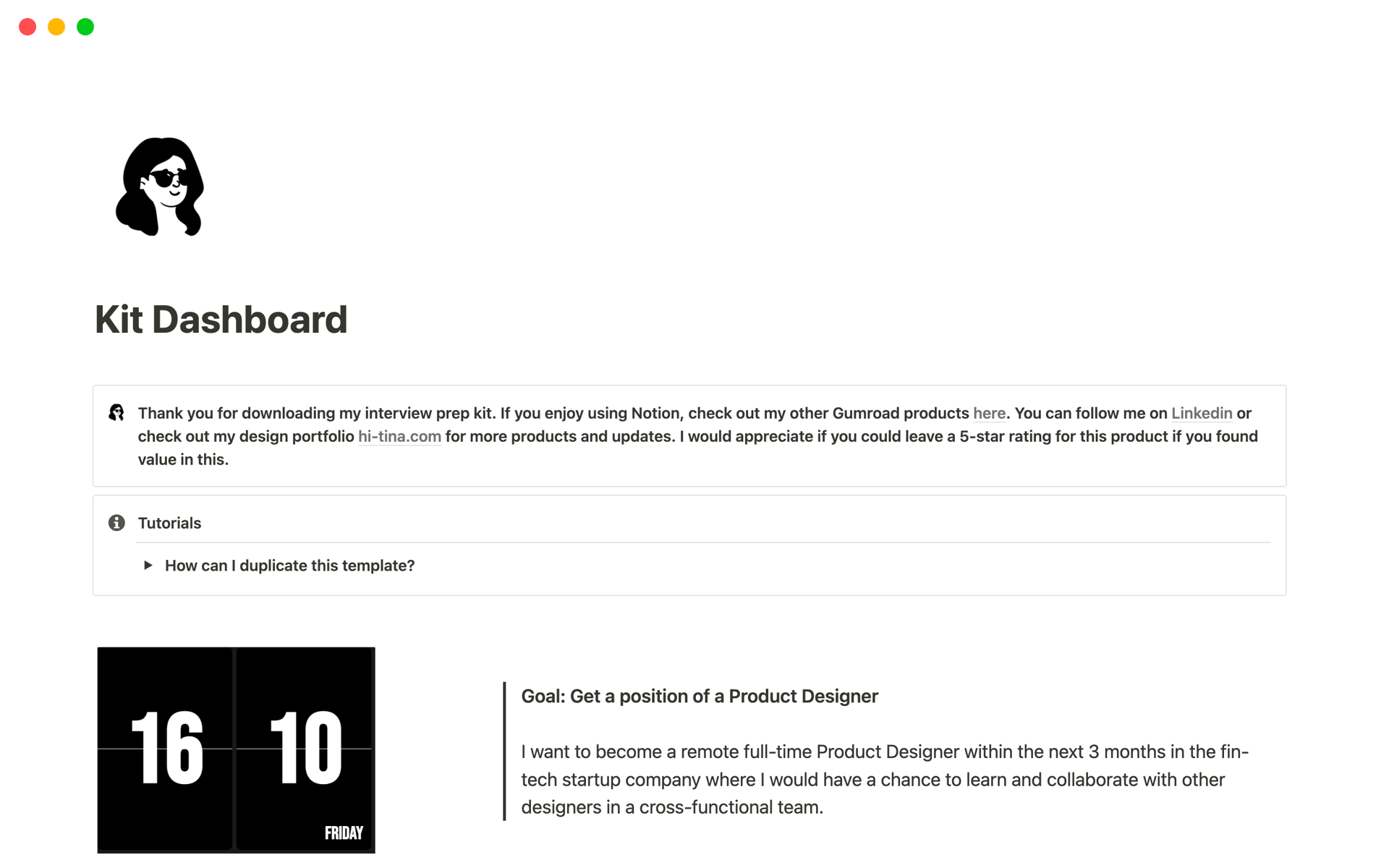 En forhåndsvisning av mal for Interview Prep Kit for Designers