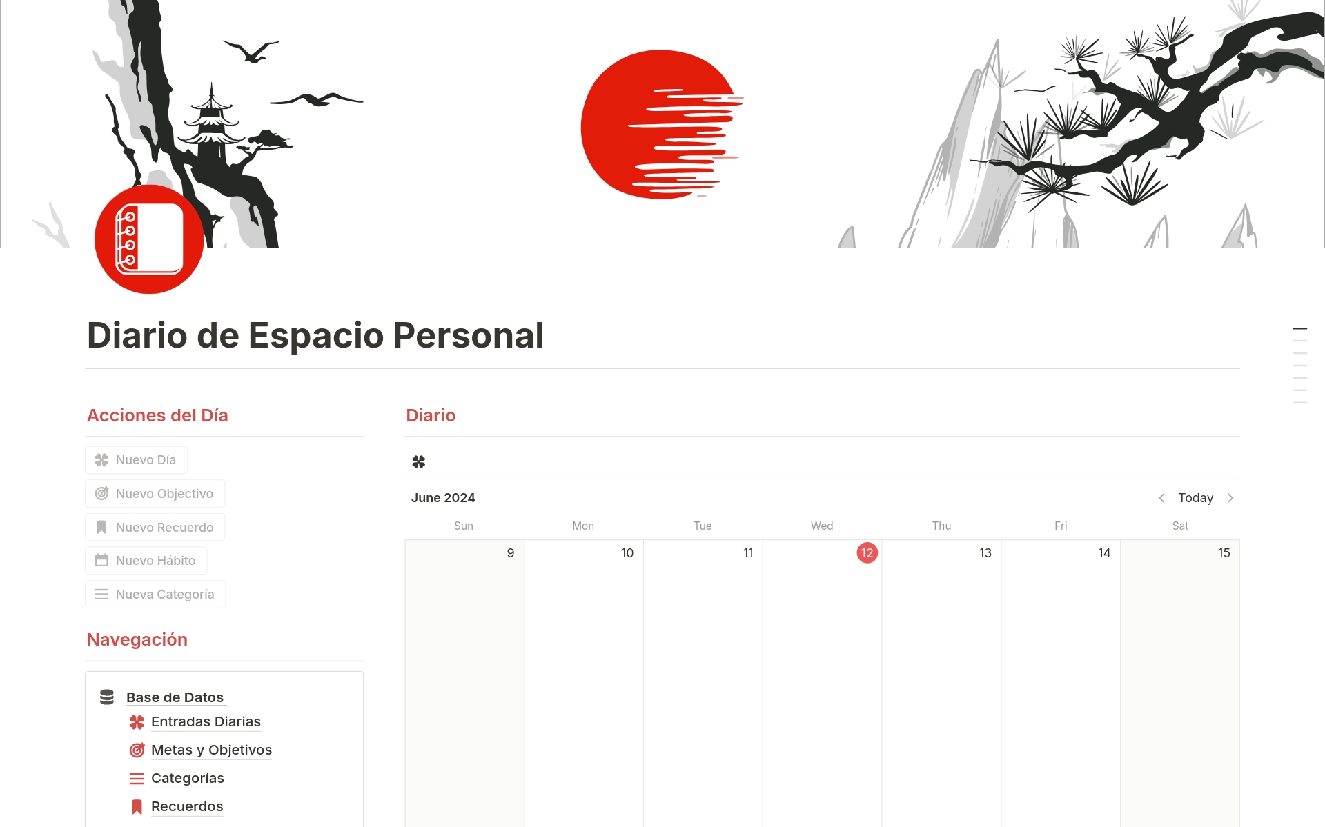 A template preview for Diario de Espacio Personal