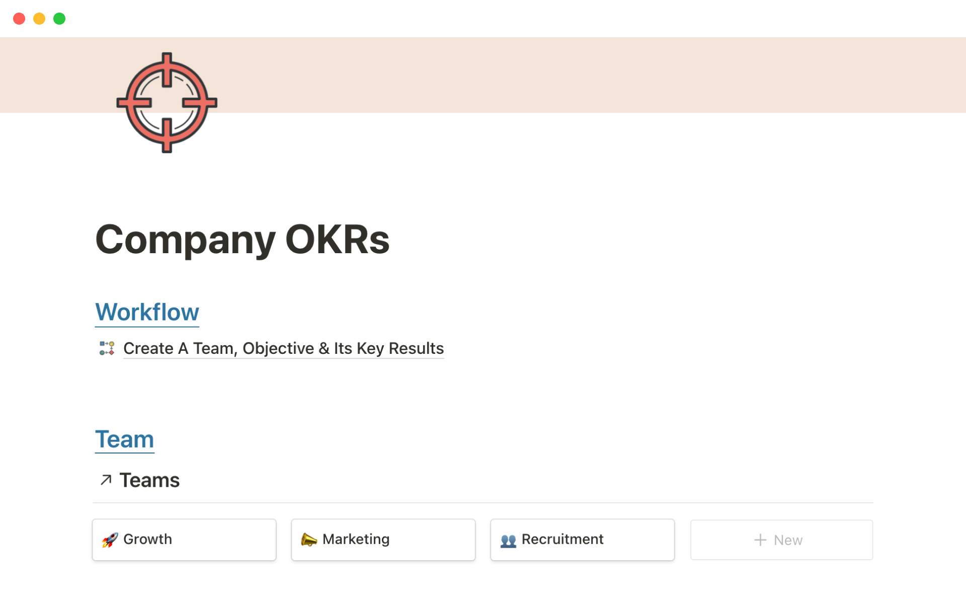 Vista previa de una plantilla para Company OKRs
