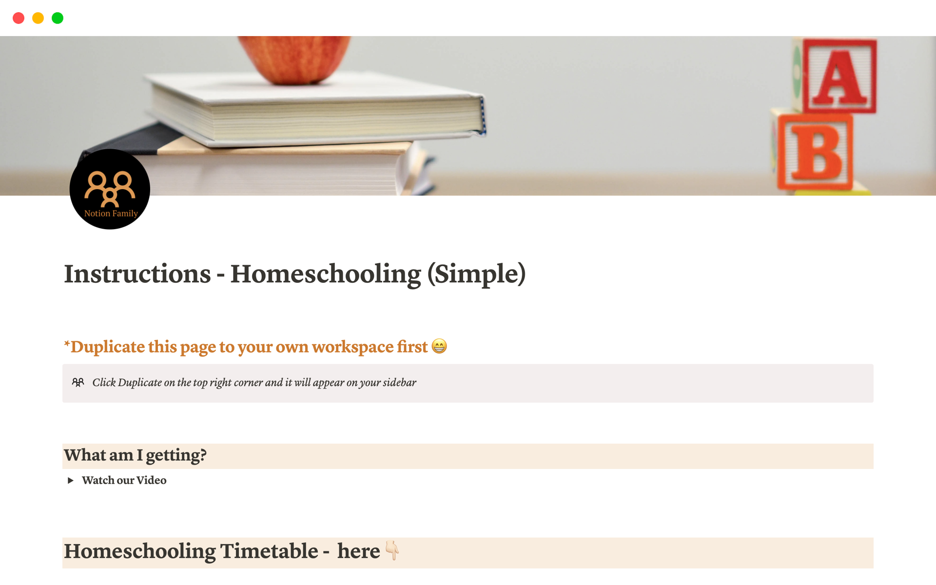 Vista previa de plantilla para Homeschooling (Simple)