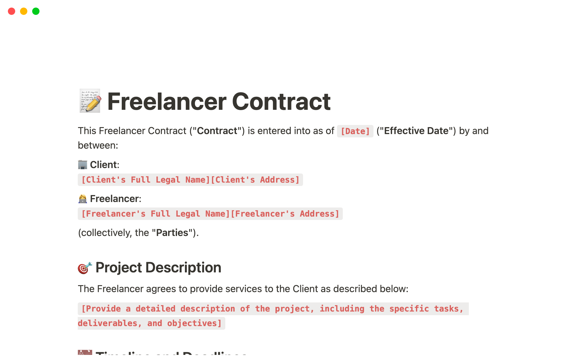 Vista previa de plantilla para Freelancer Contract
