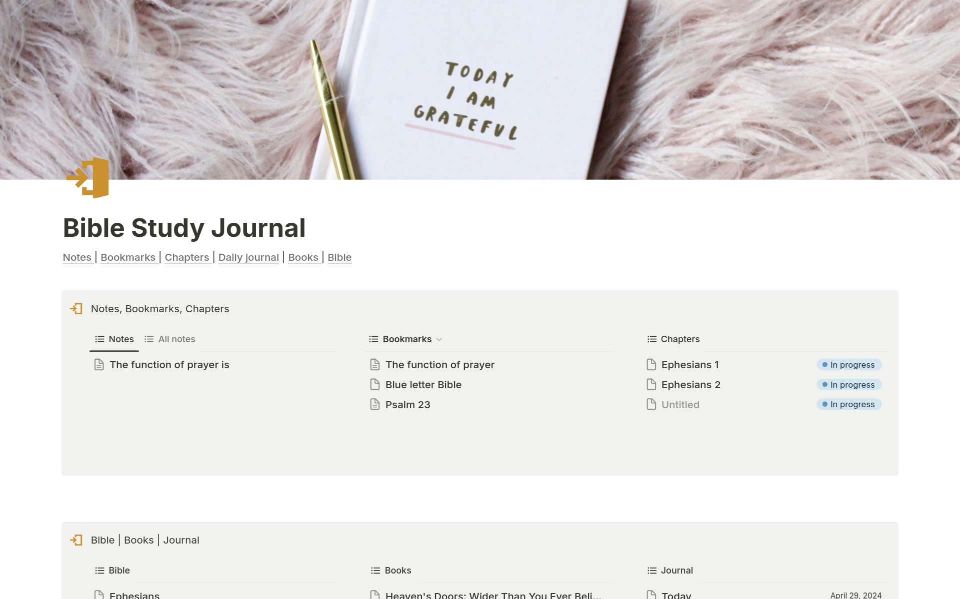 A template preview for Bible Study Journal 