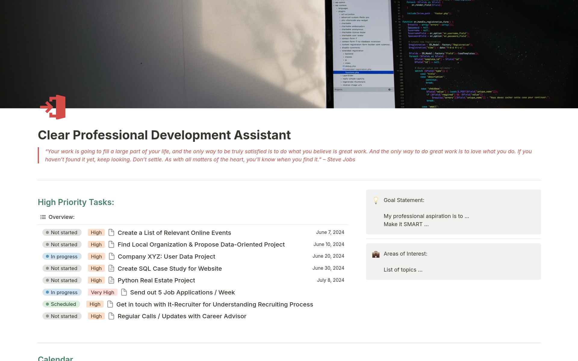 A template preview for Clear Professional Development Assistant 